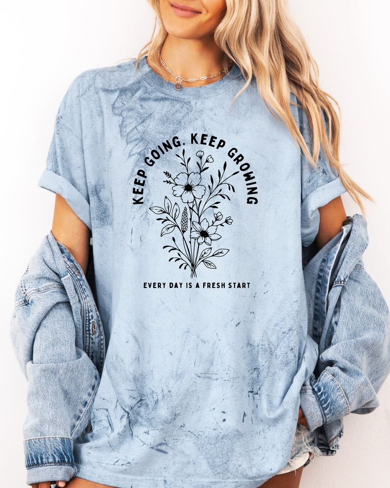 Keep growing Inspirational Christian Botanical Plant Nature Garment Dyed T Shirt