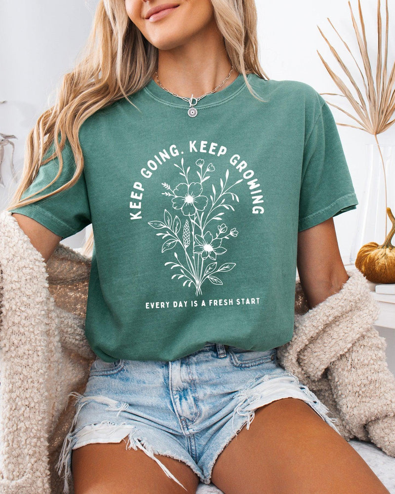 Keep growing Inspirational Christian Botanical Plant Nature Garment Dyed T Shirt