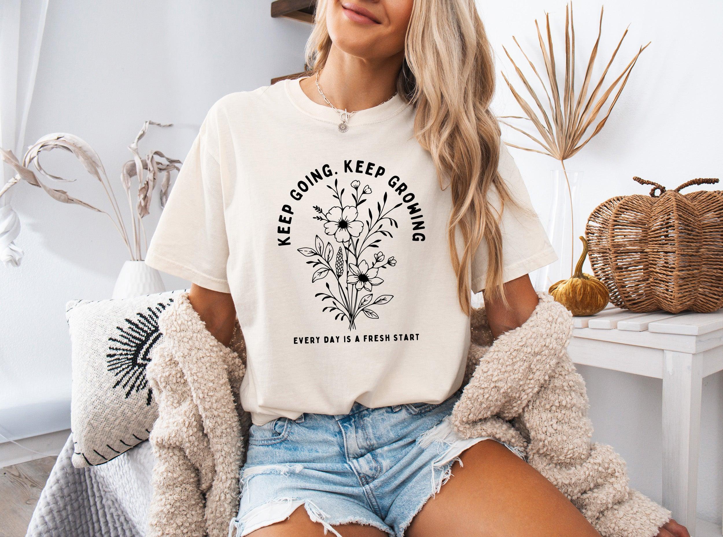 Keep growing Inspirational Christian Botanical Plant Nature Garment Dyed T Shirt