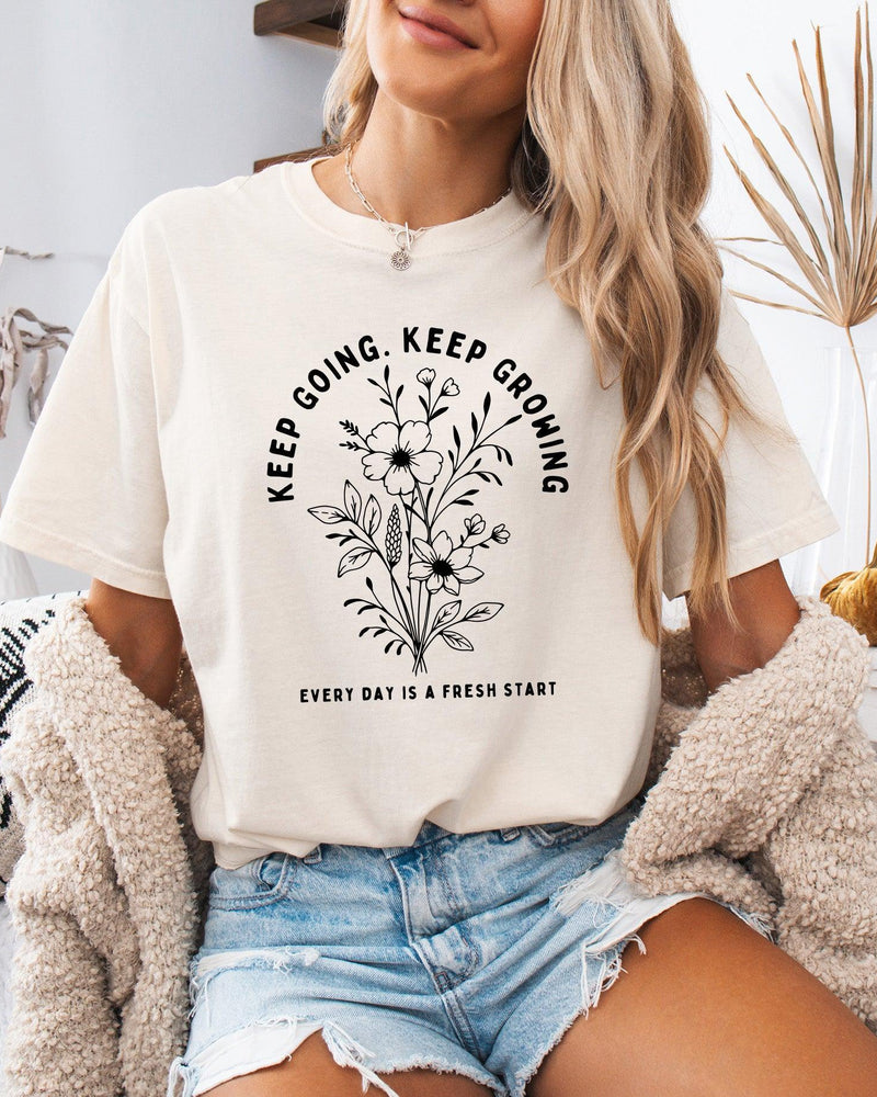 Keep growing Inspirational Christian Botanical Plant Nature Garment Dyed T Shirt
