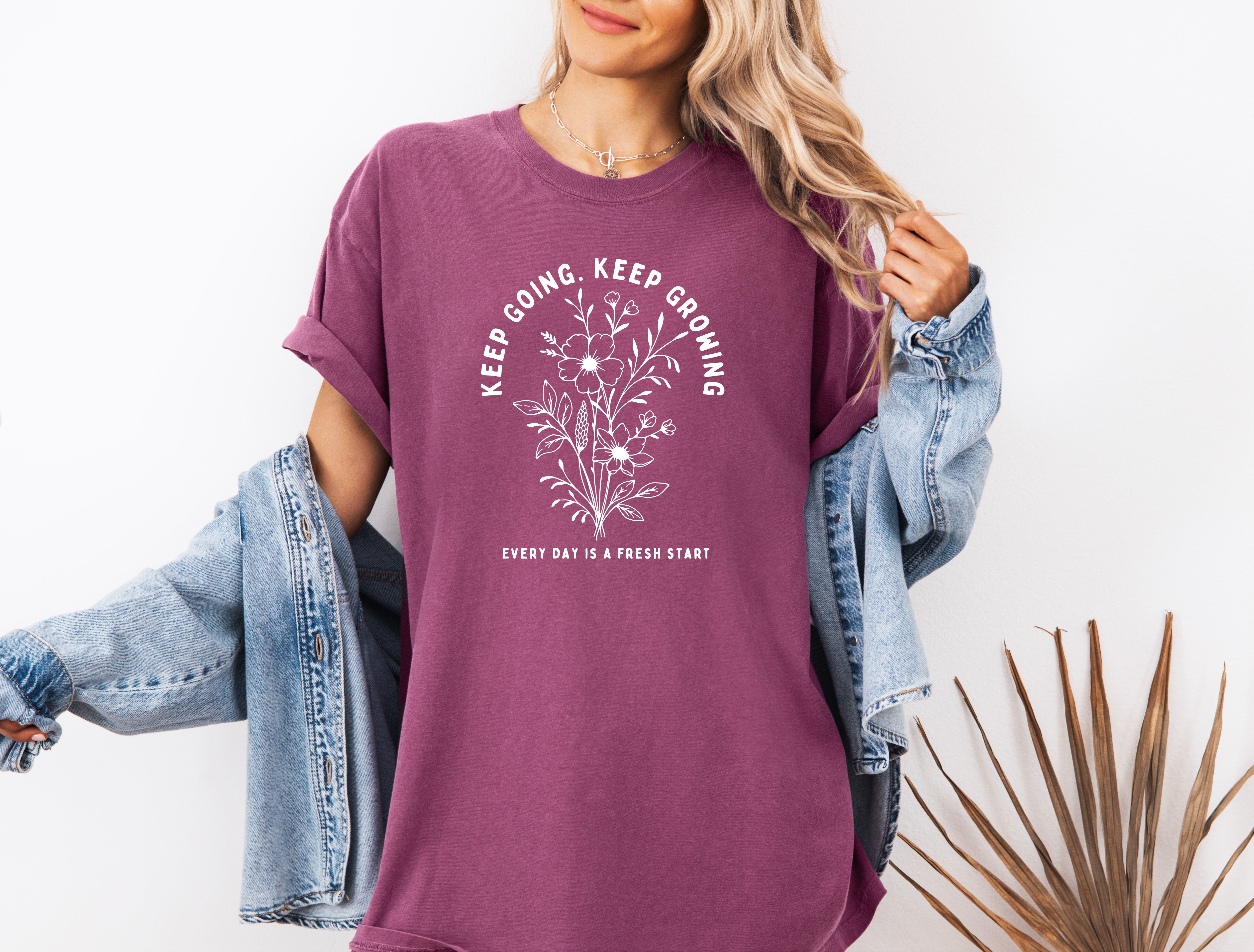 Keep growing Inspirational Christian Botanical Plant Nature Garment Dyed T Shirt
