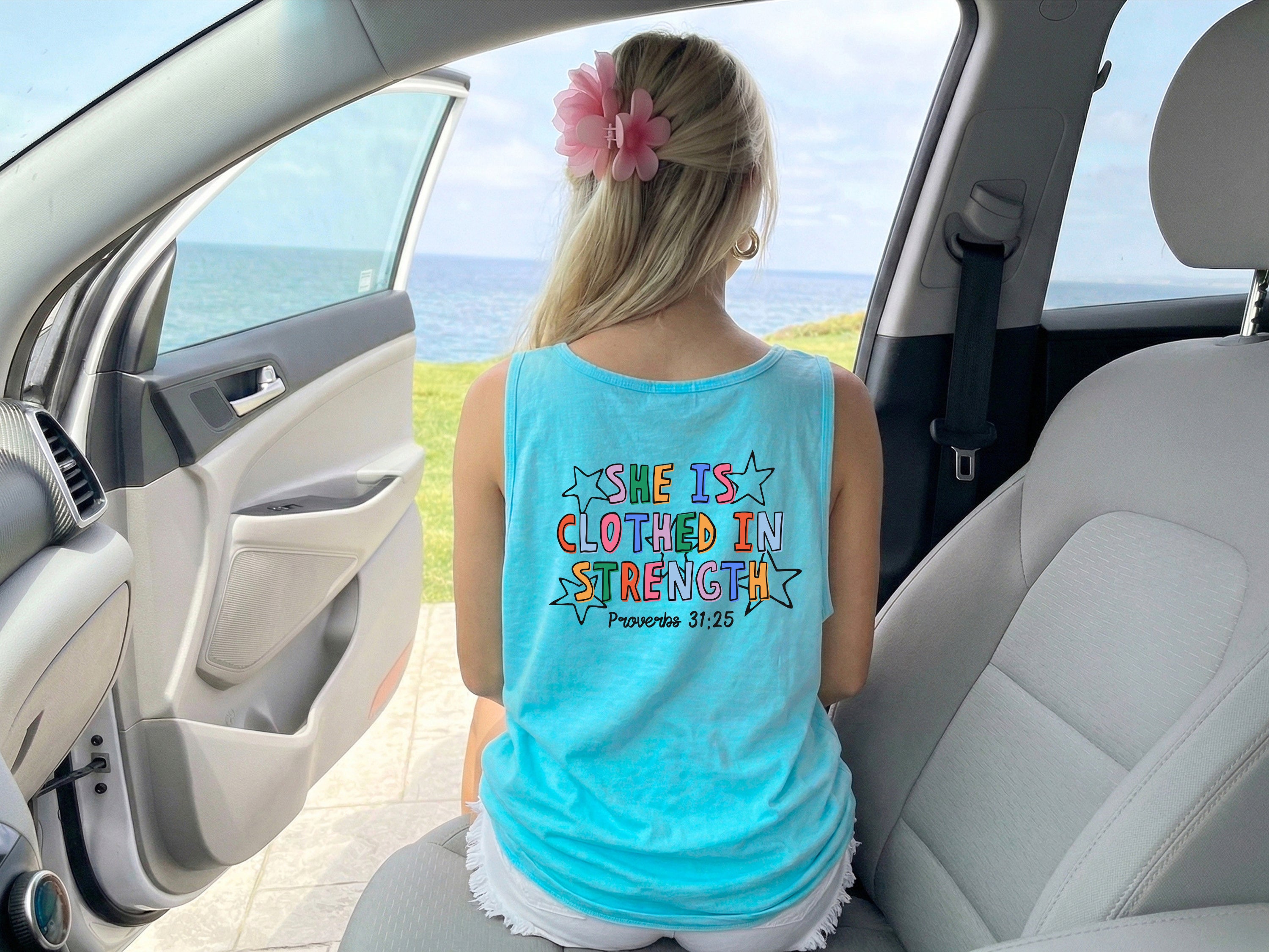 Clothed in Strength Proverbs Christian Comfort Colors Tank Top Faith Bible Jesus