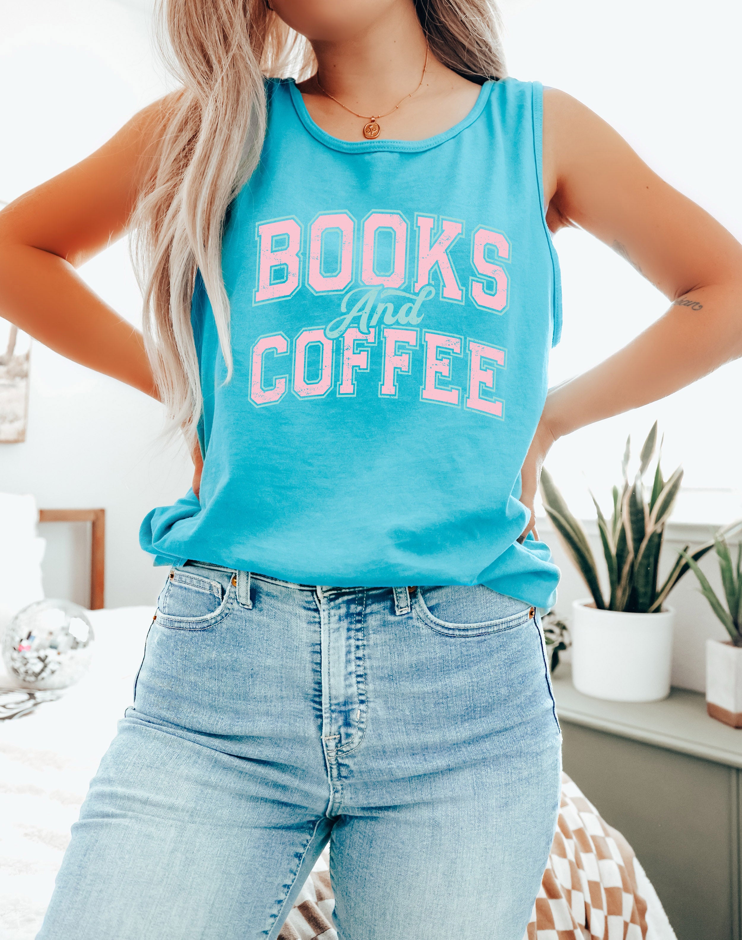 Books and Coffee Comfort Colors Tank Top