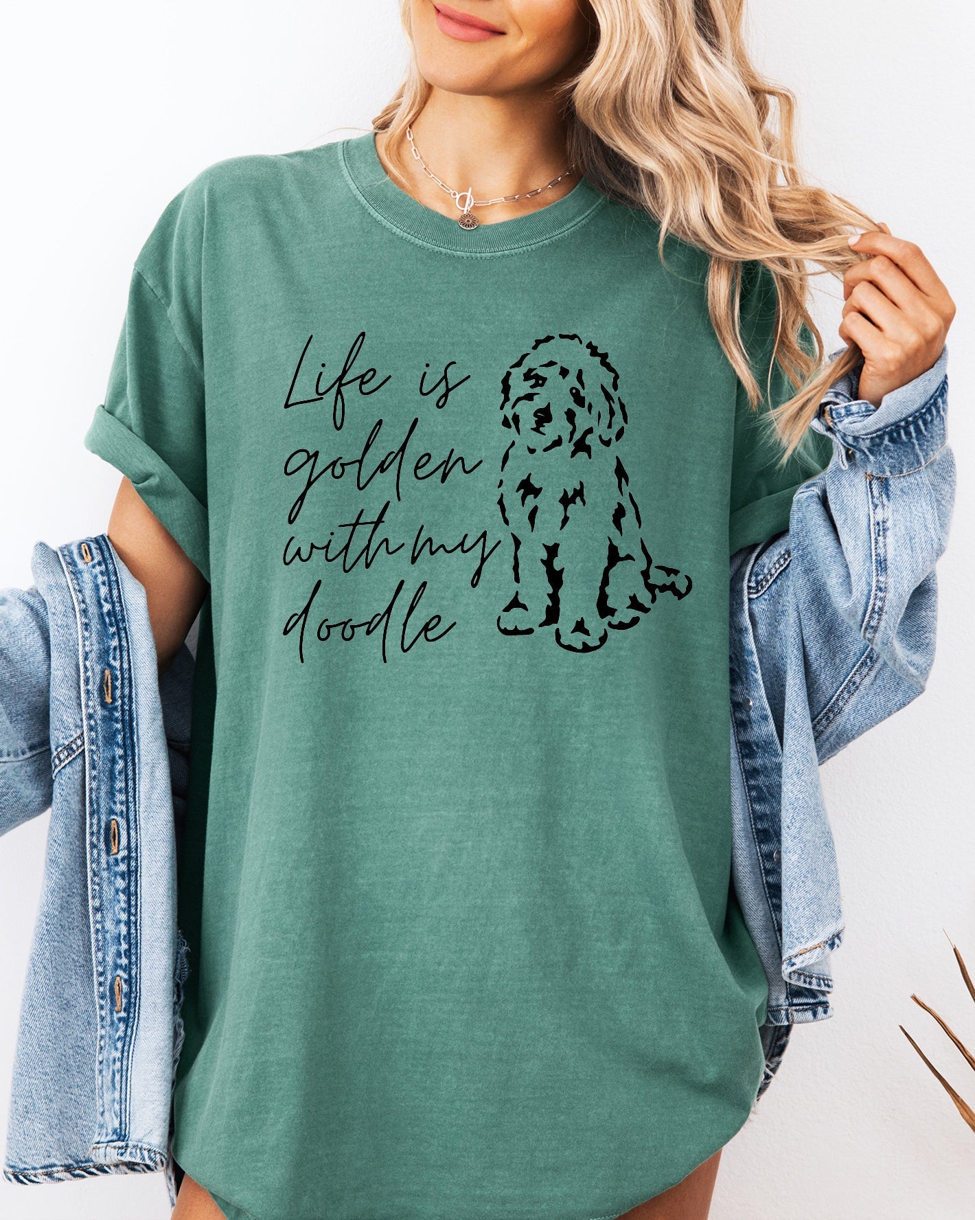 Life Is Golden With My Doodle Dog mom Garment Dyed T Shirt