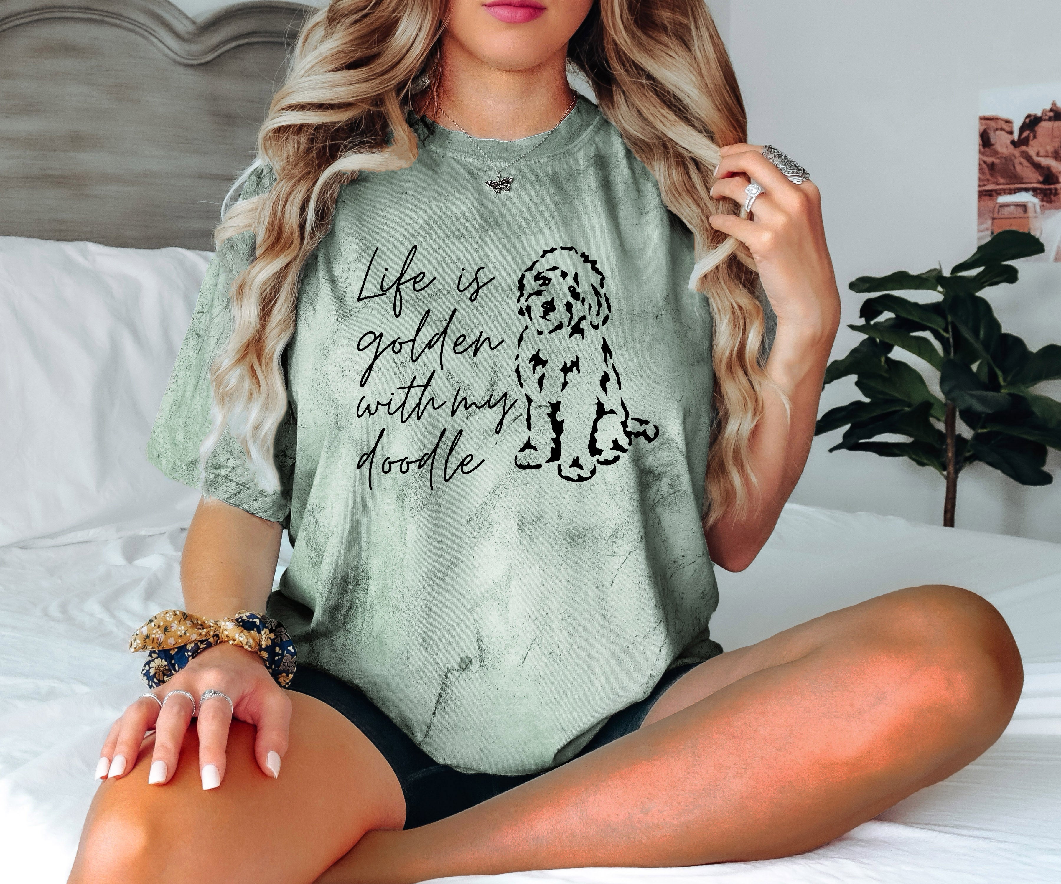 Life Is Golden With My Doodle Dog mom Garment Dyed T Shirt