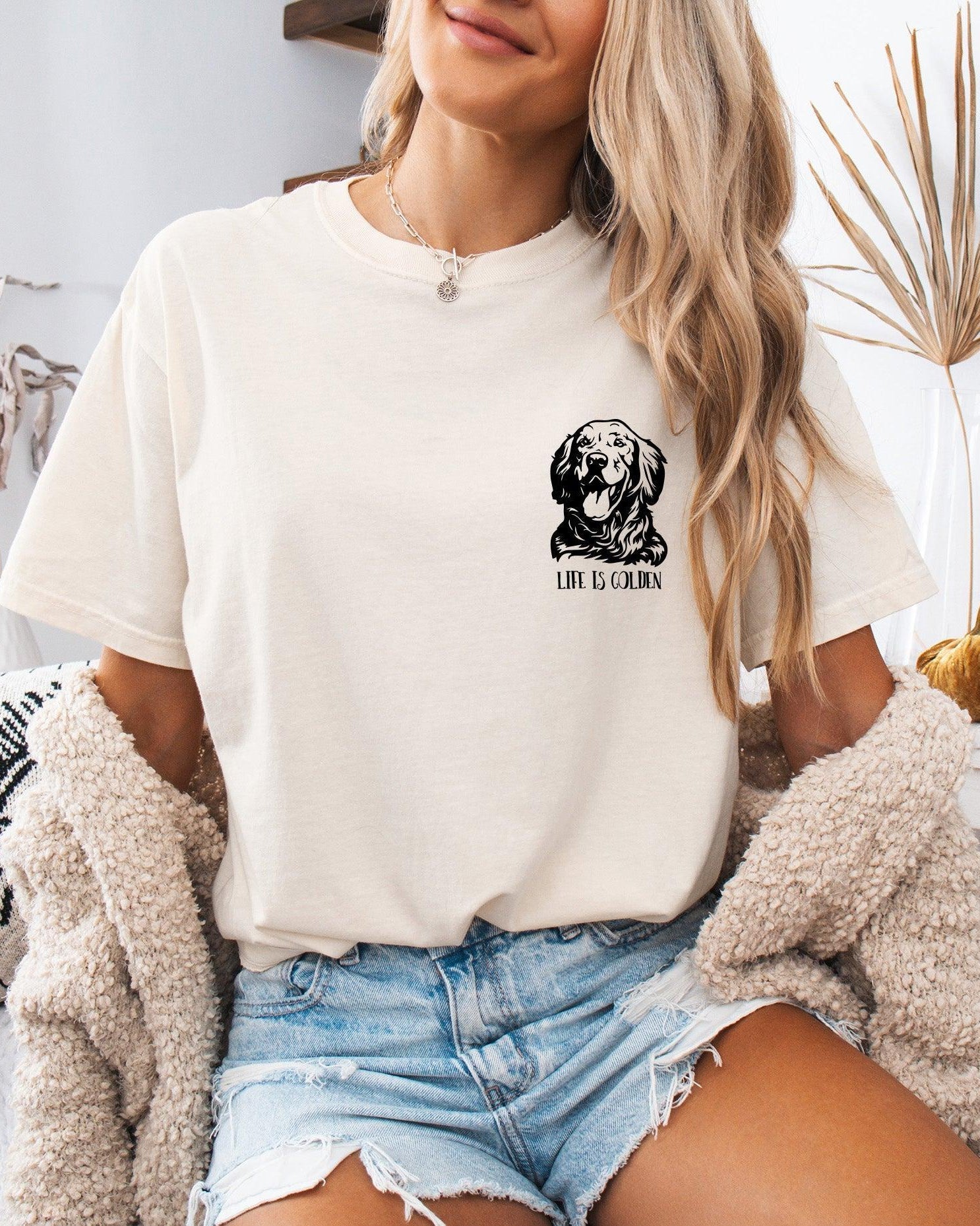 Life is Golden Retriever Dog Mom Comfort Colors T Shirt (Left)