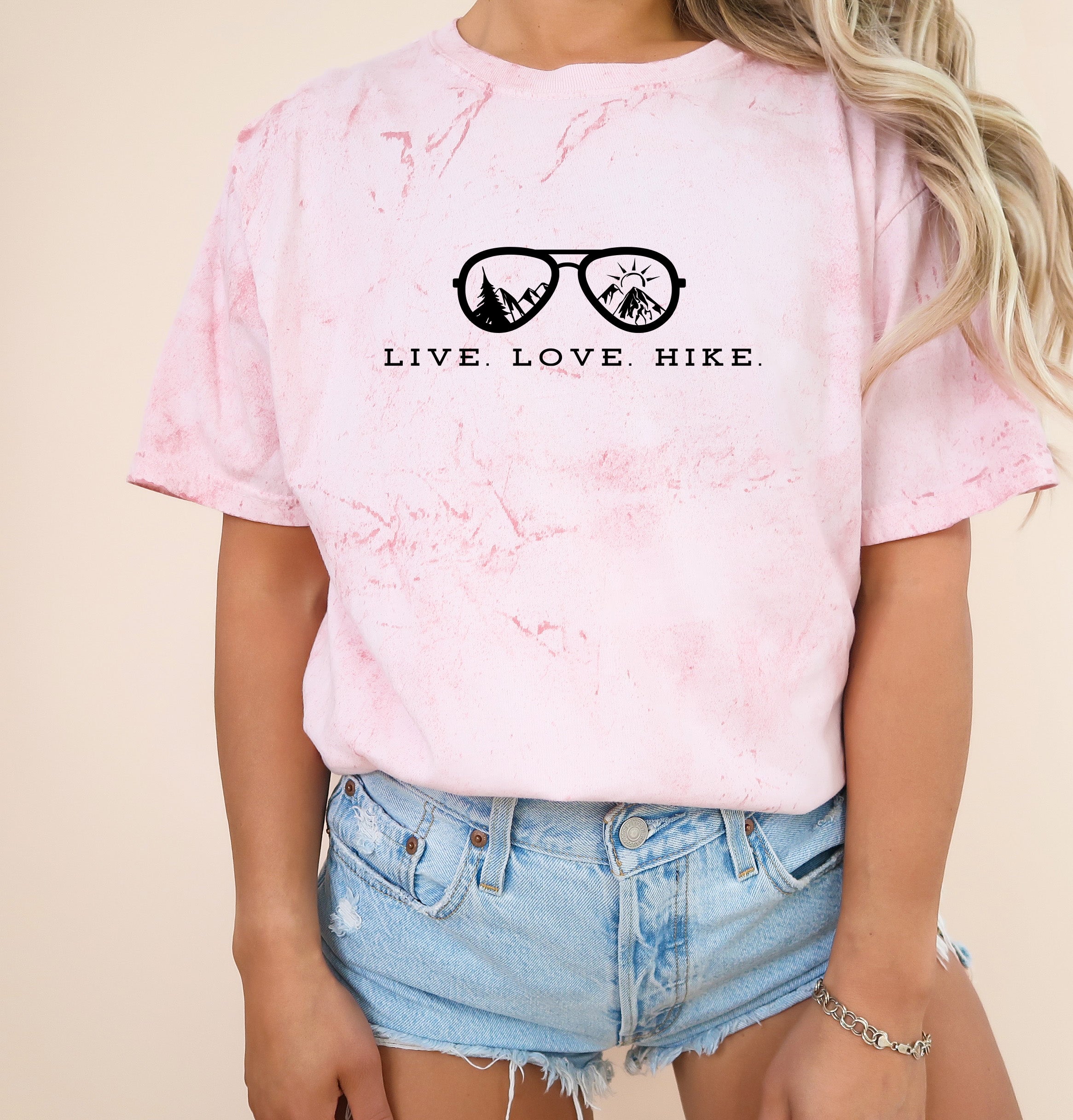 Live Love Hike Nature Camping Hiking Garment Dyed Shirt