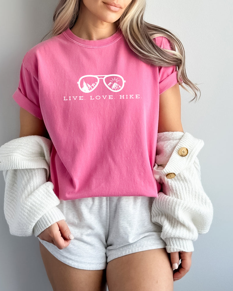Live Love Hike Nature Camping Hiking Garment Dyed Shirt