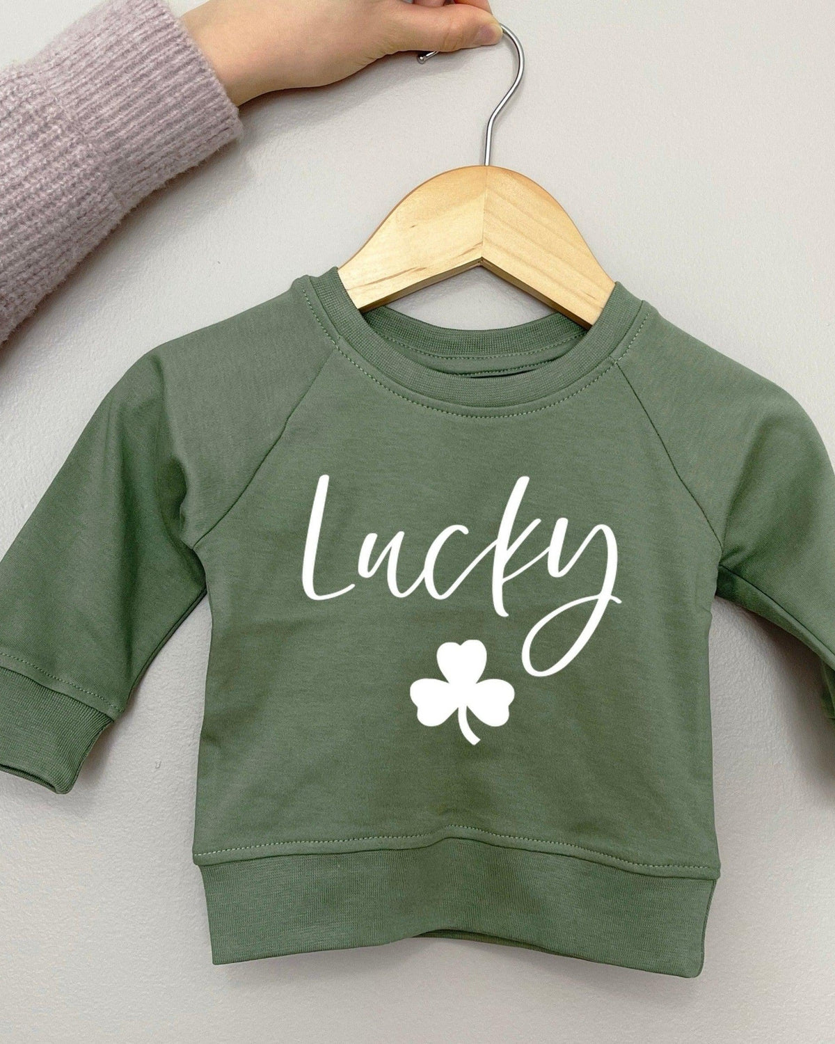 Lucky Shamrock Clover St. Patricks Kids Organic Cotton Pullover (Cursive)