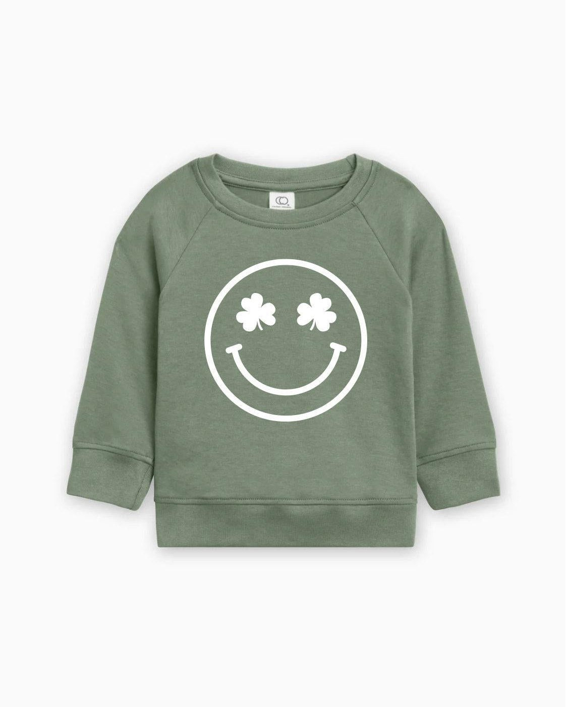 Lucky Shamrock Smiley Face Kids Organic Cotton Pullover