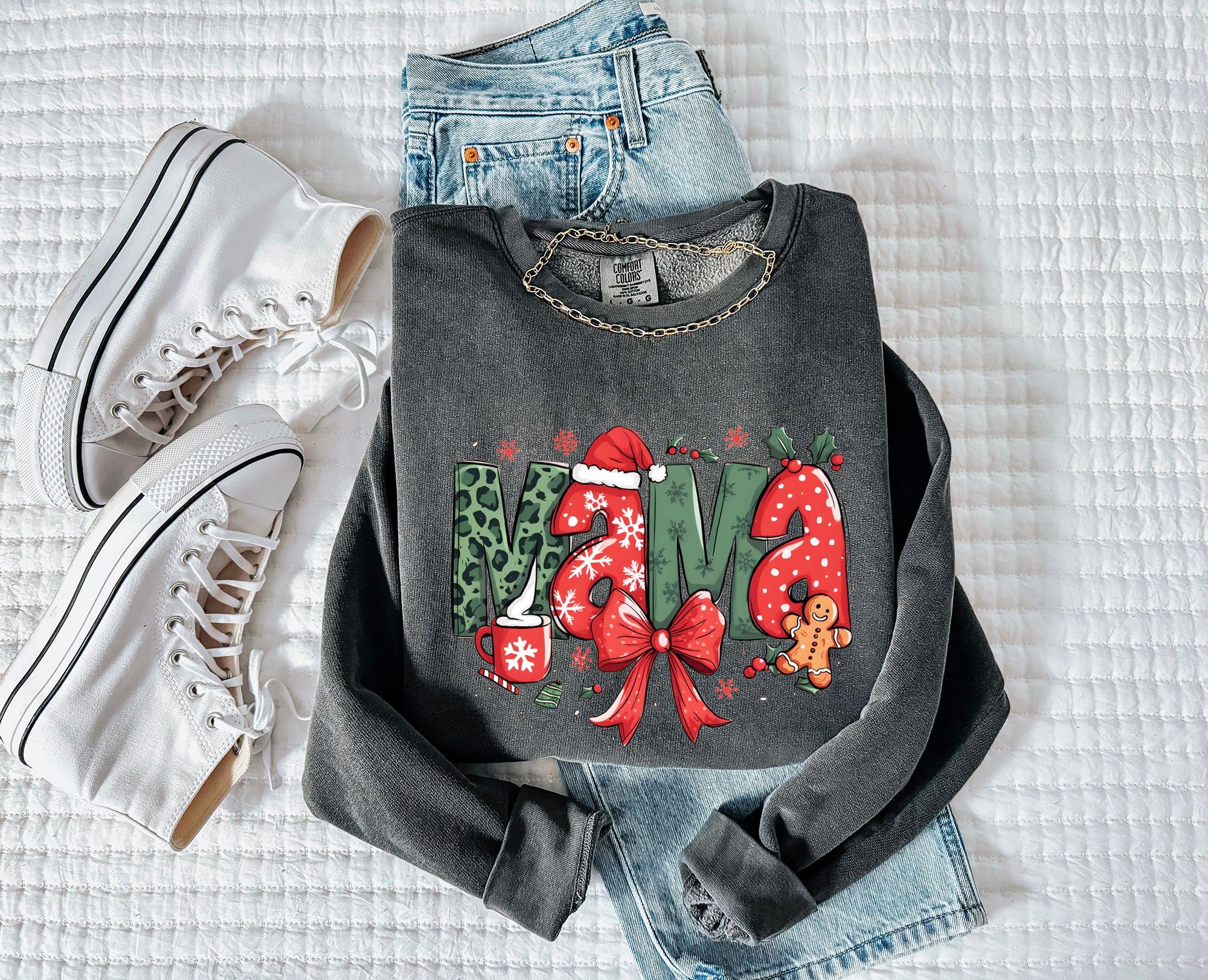 Mama Christmas Theme Garment Dyed Comfort Colors Sweatshirt