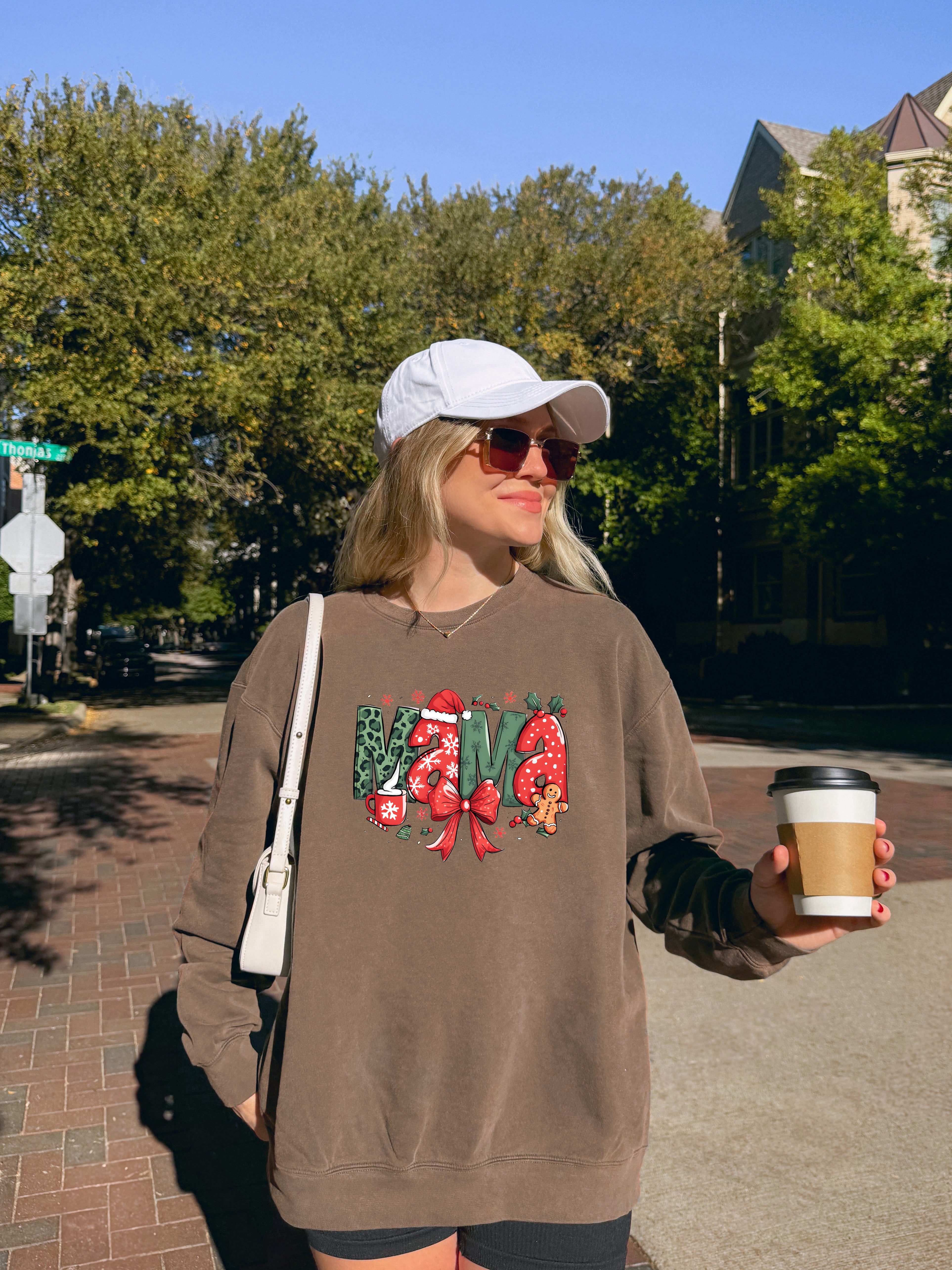 Mama Christmas Theme Garment Dyed Comfort Colors Sweatshirt