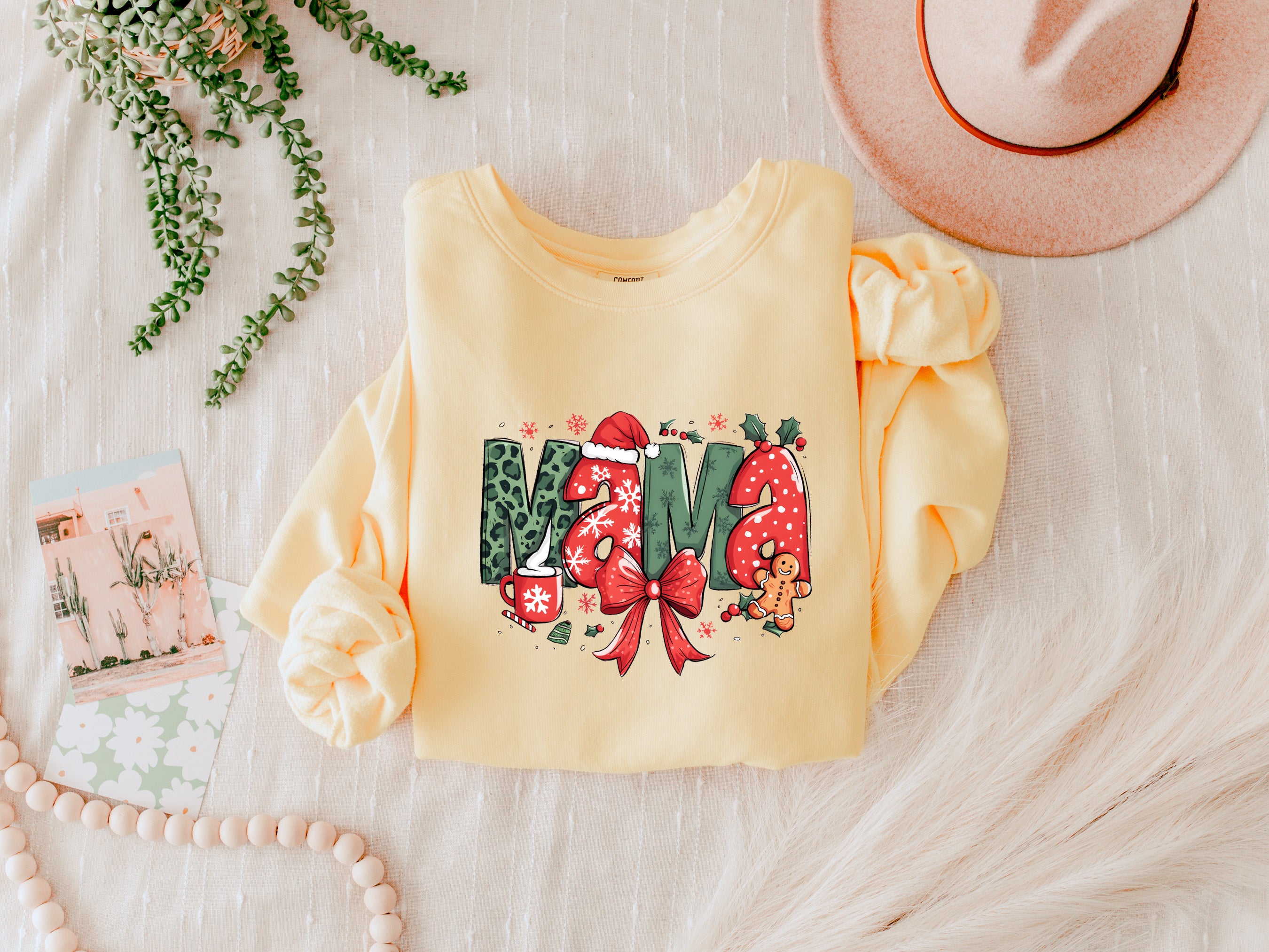 Mama Christmas Theme Garment Dyed Comfort Colors Sweatshirt