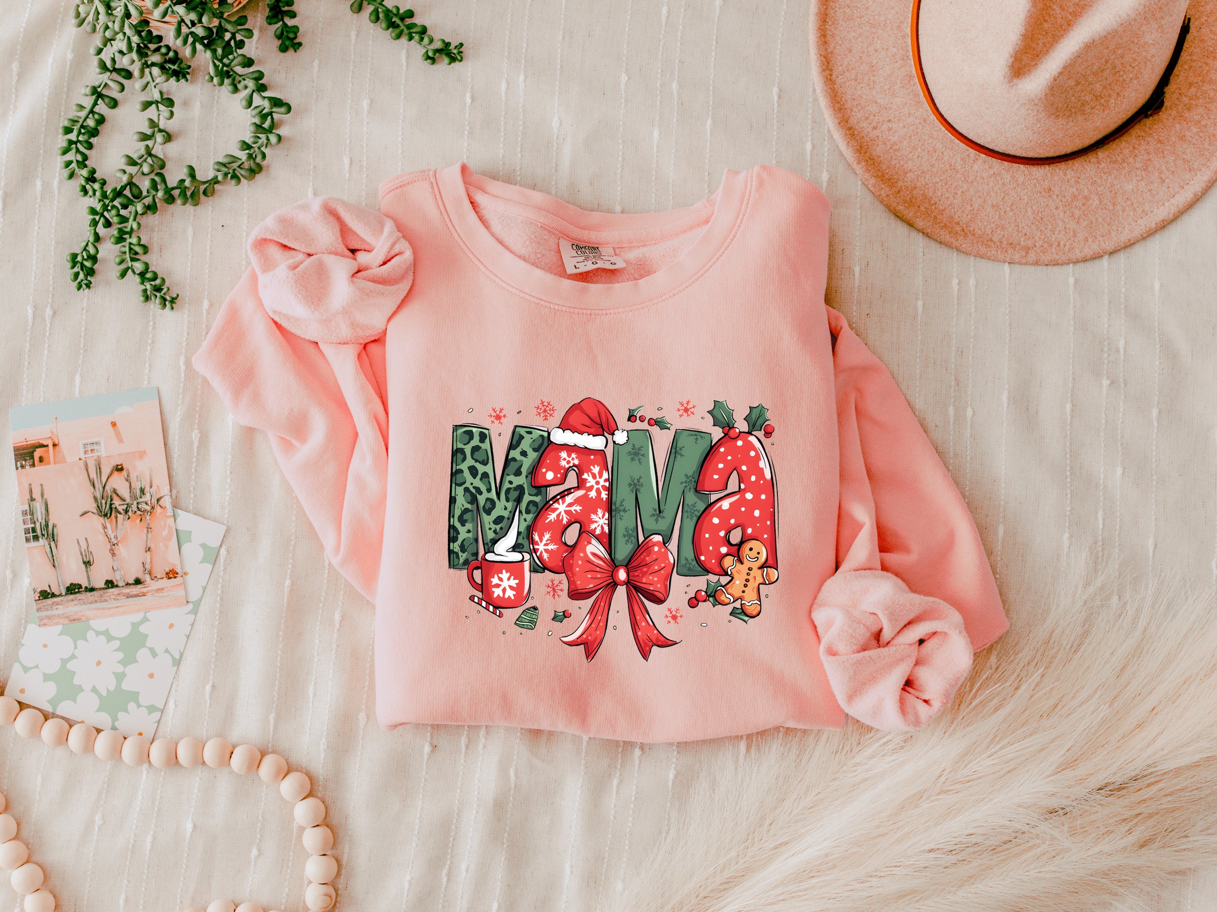 Mama Christmas Theme Garment Dyed Comfort Colors Sweatshirt