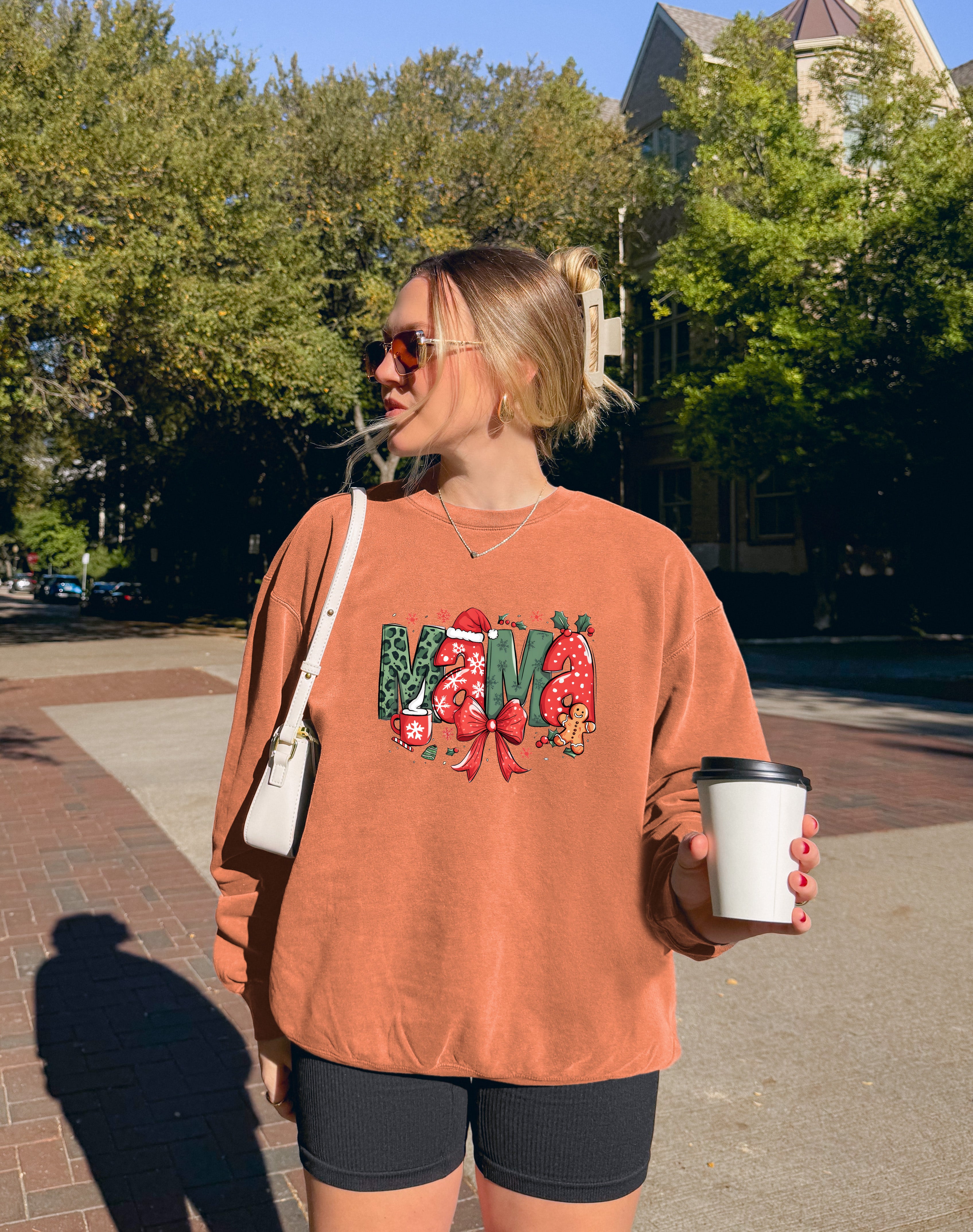 Mama Christmas Theme Garment Dyed Comfort Colors Sweatshirt