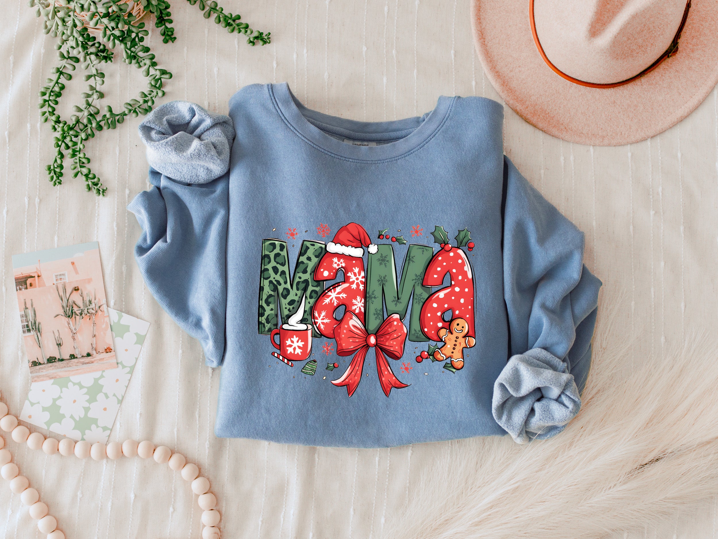 Mama Christmas Theme Garment Dyed Comfort Colors Sweatshirt