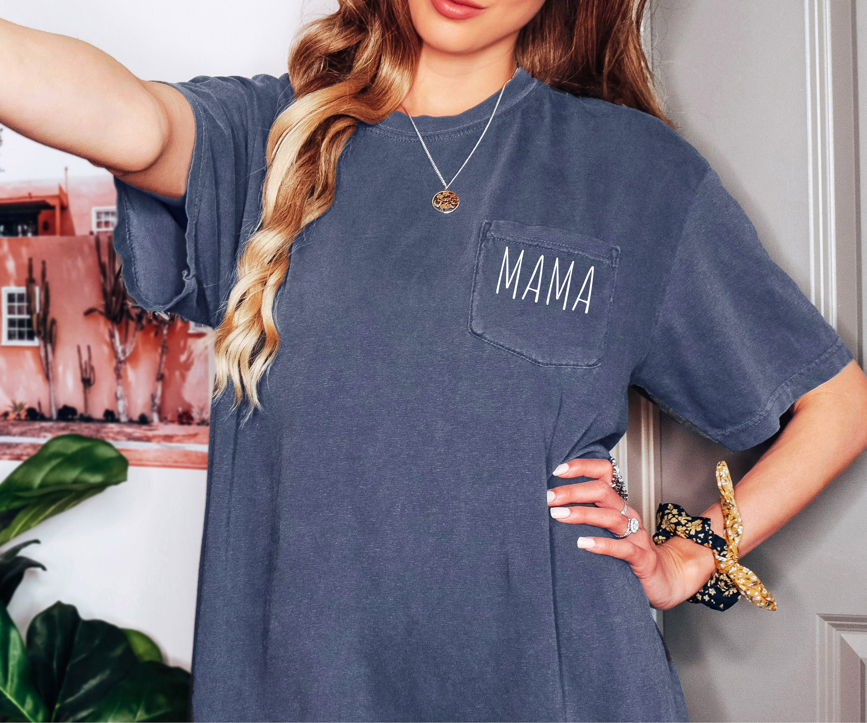 Mama Comfort Colors Pocket T Shirt (Cute)