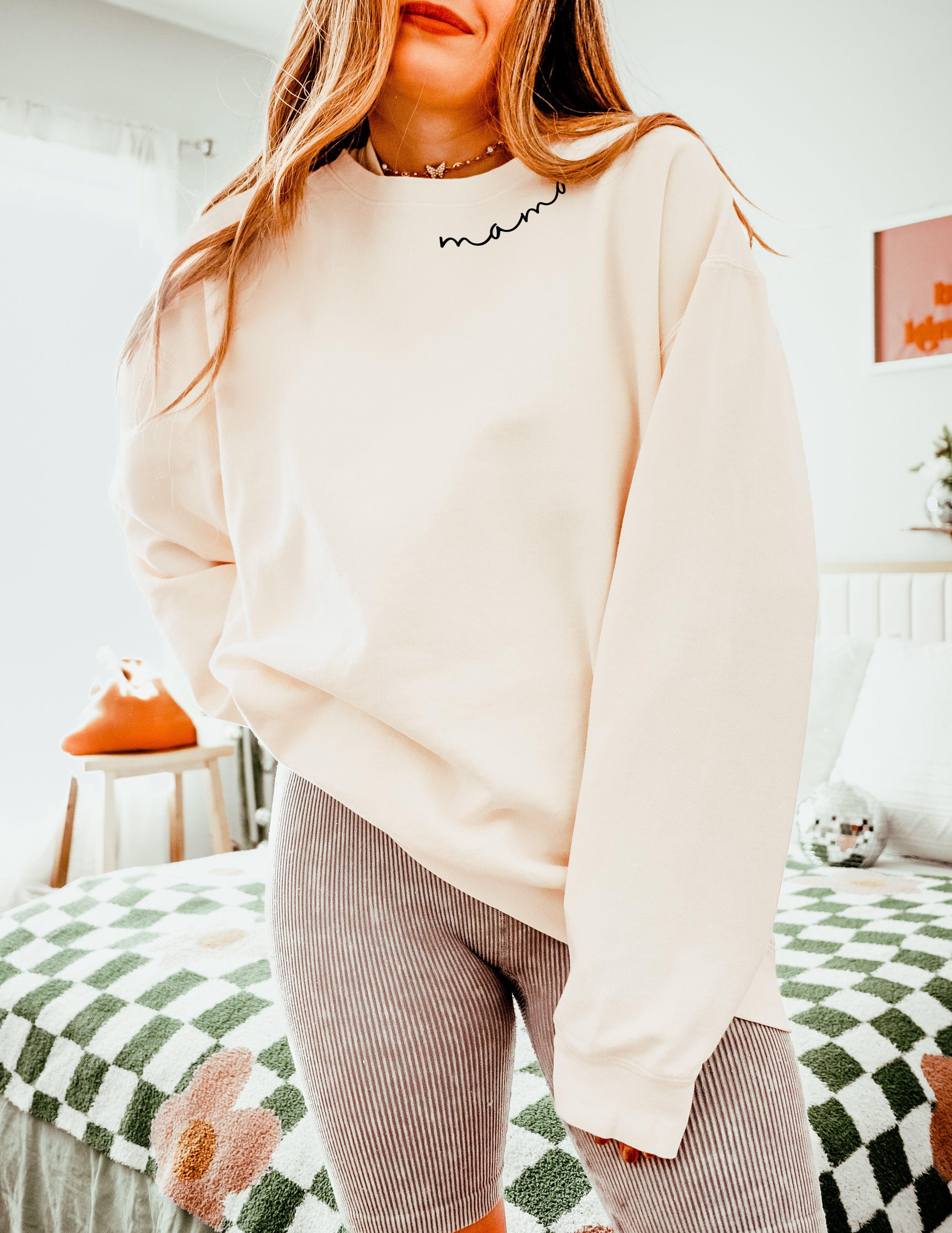 Mama Heart Around Neck Garment Dyed Comfort Colors Sweatshirt