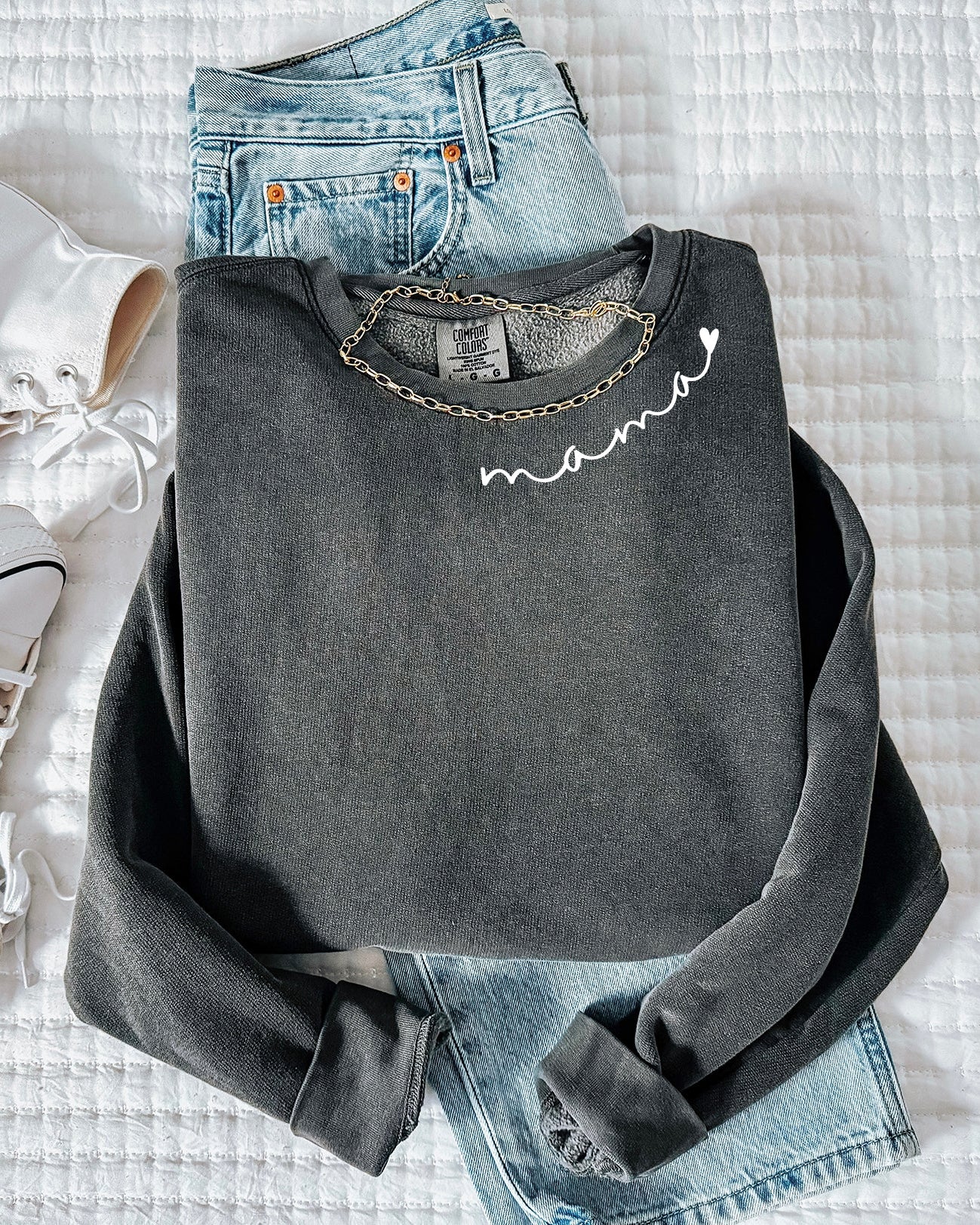 Mama Heart Around Neck Garment Dyed Comfort Colors Sweatshirt