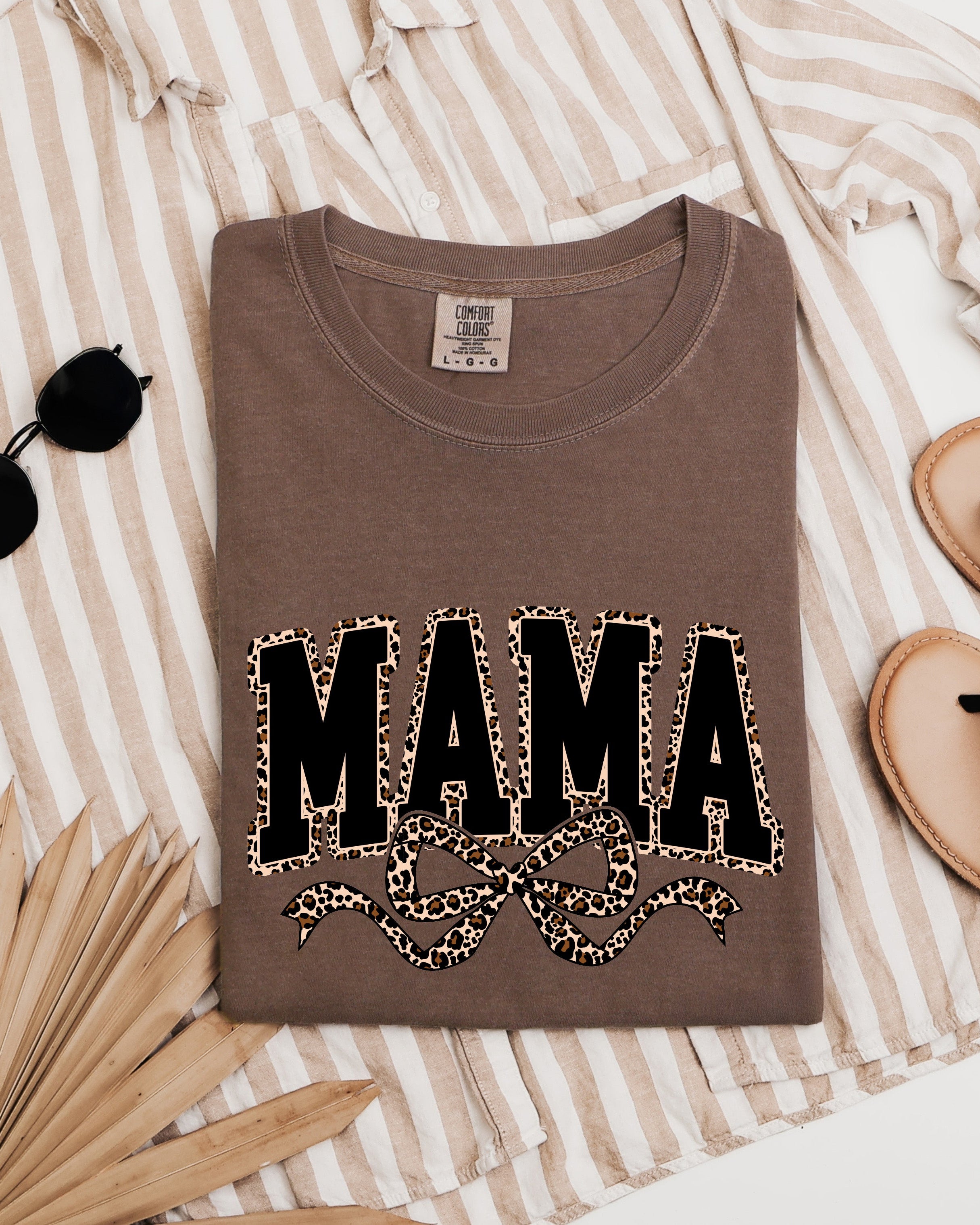Mama Leopard Ribbon Comfort Colors T Shirt (Center)