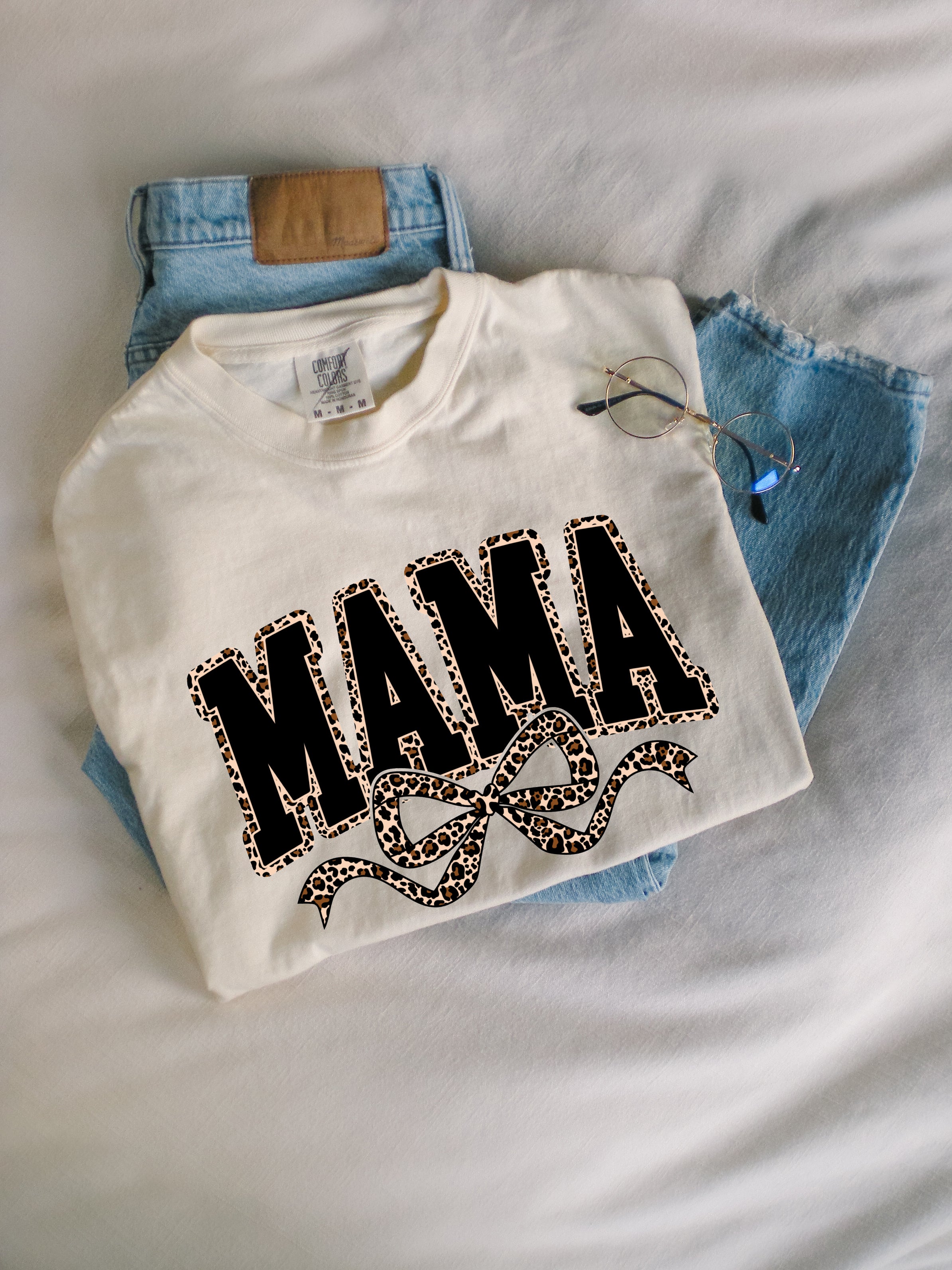 Mama Leopard Ribbon Comfort Colors T Shirt (Center)