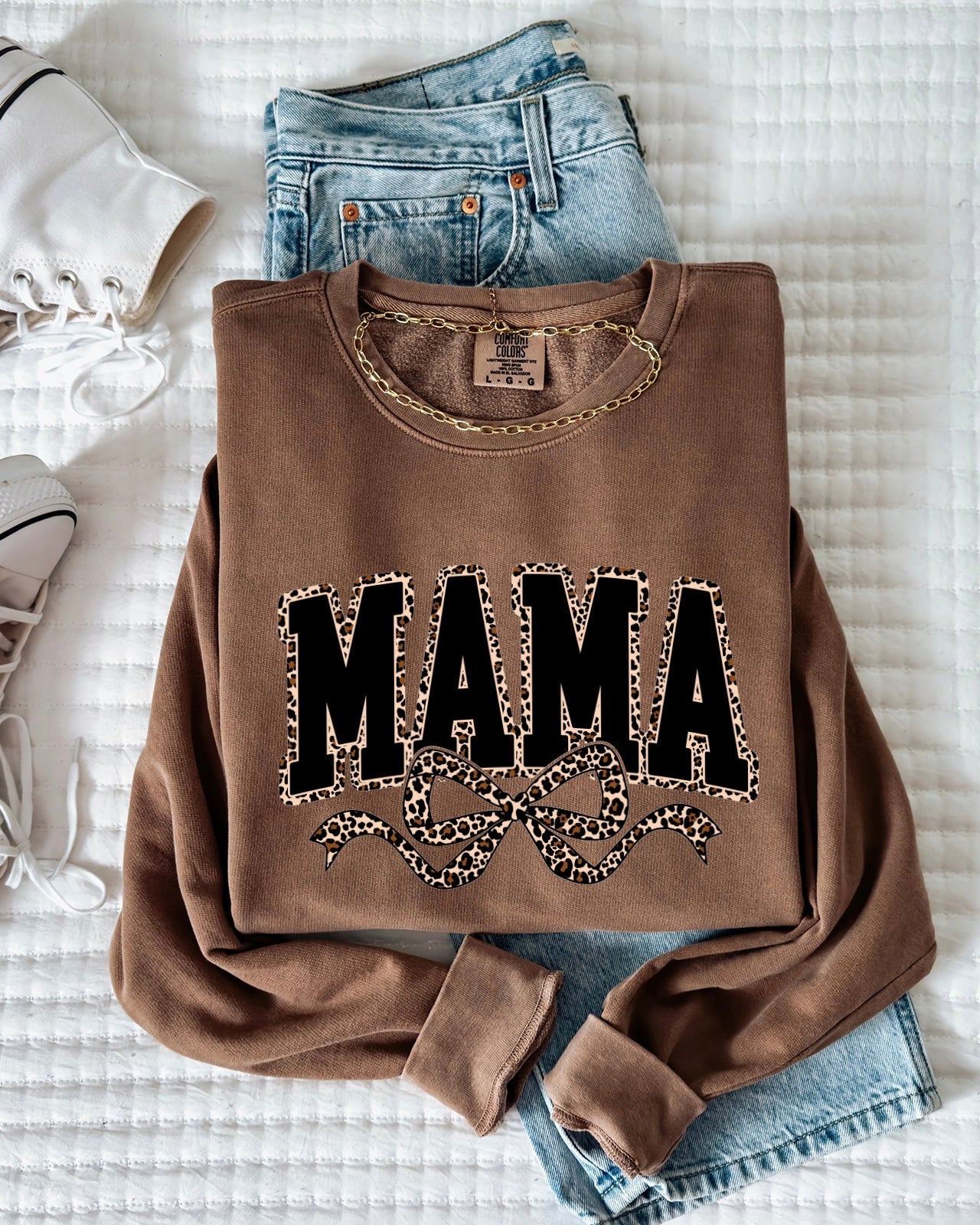 Mama Leopard Ribbon Garment Dyed Comfort Colors Sweatshirt