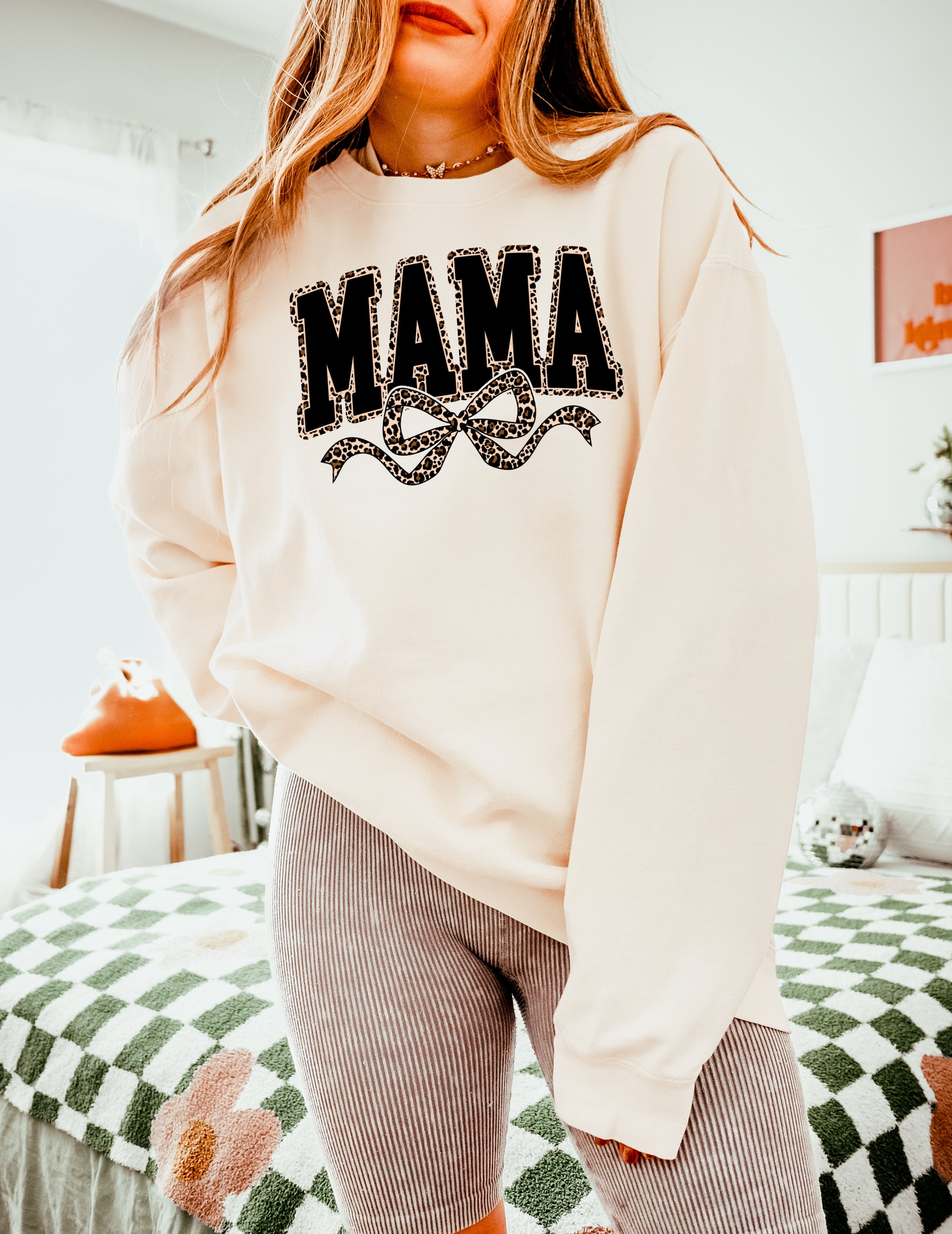 Mama Leopard Ribbon Garment Dyed Comfort Colors Sweatshirt