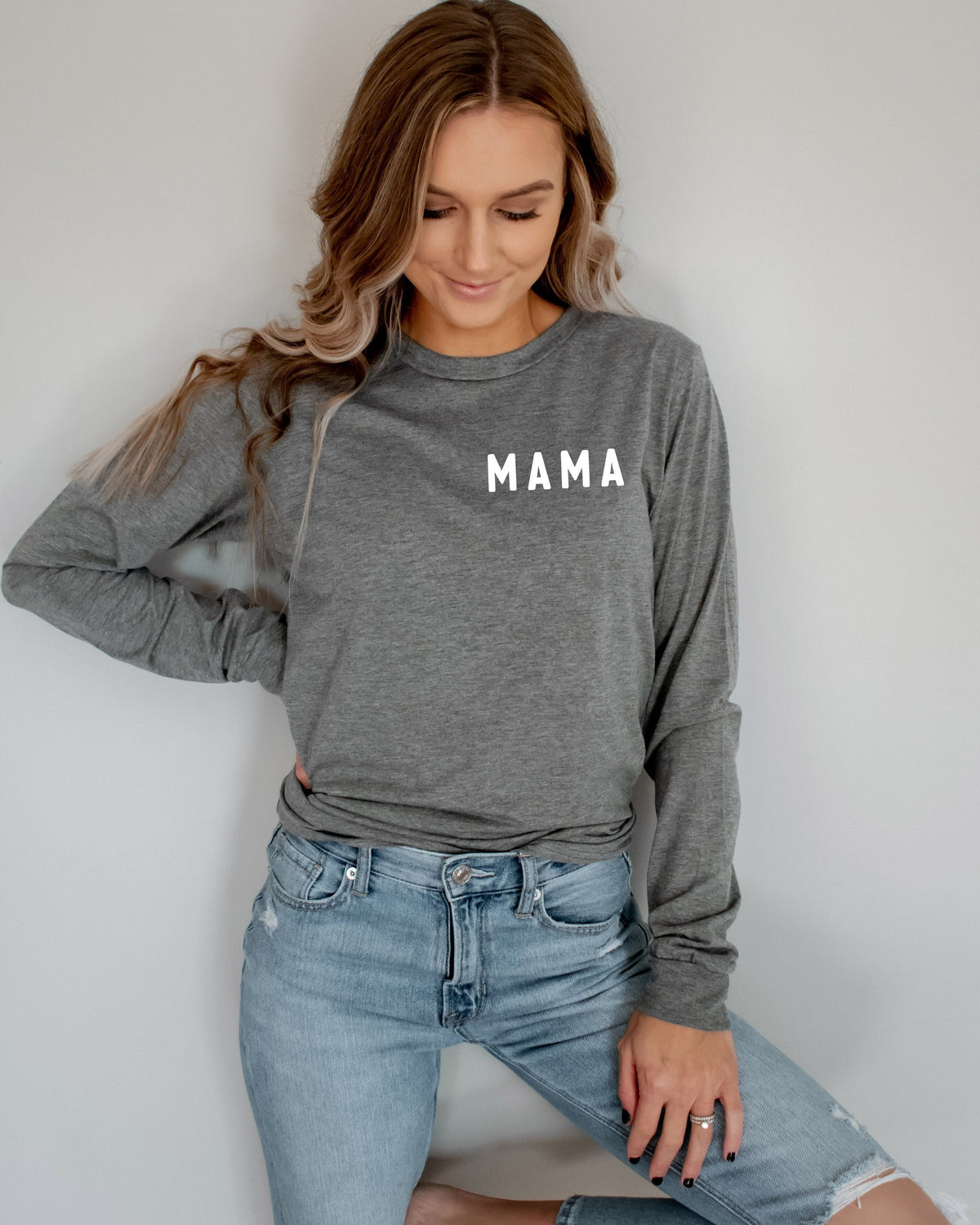 Mama Long Sleeve Tshirt | Mom long sleeve shirt (Rounded font corner)