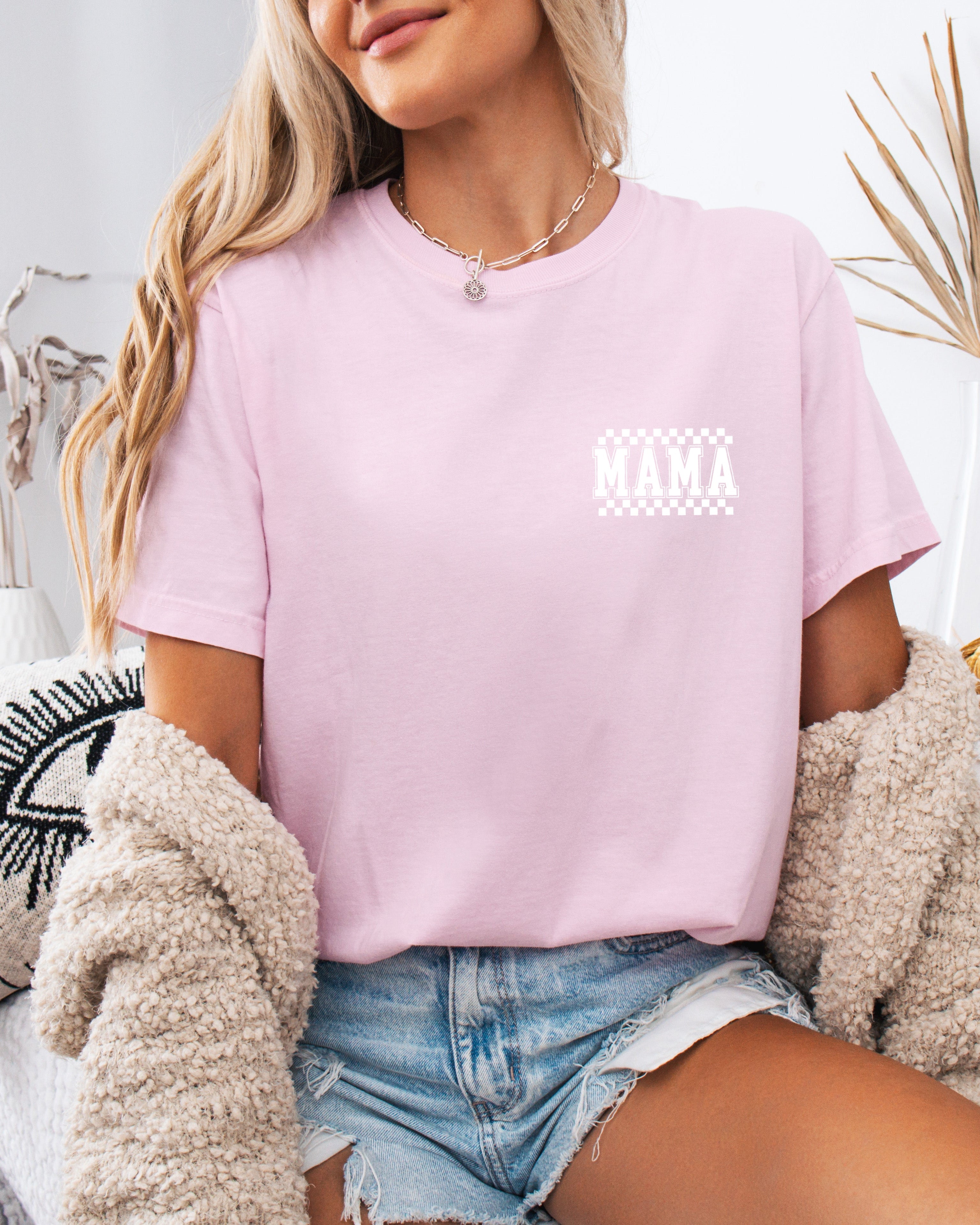 Mama Retro Plaid Checkered Front and Back Comfort Colors T Shirt