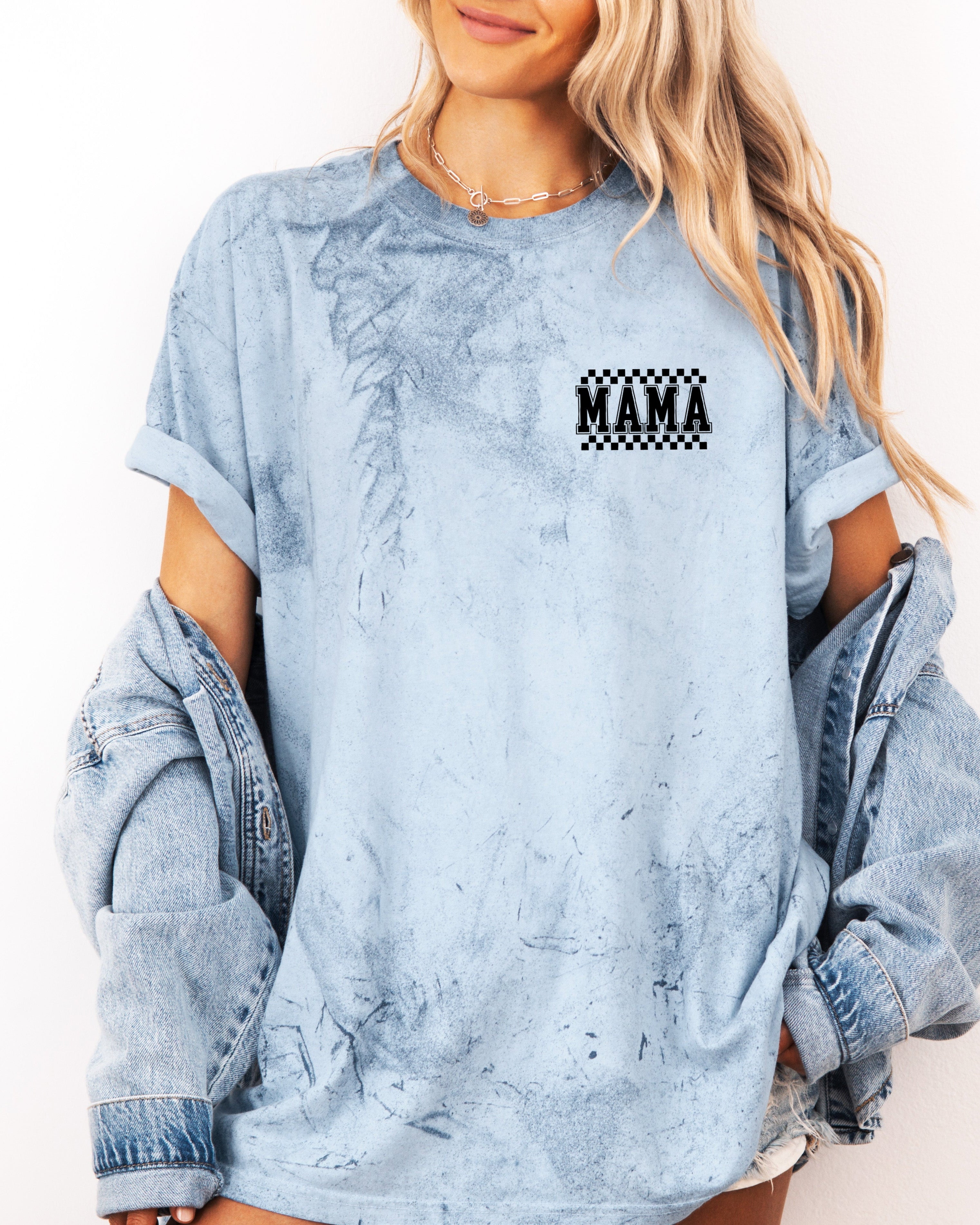 Mama Retro Plaid Checkered Front and Back Comfort Colors T Shirt