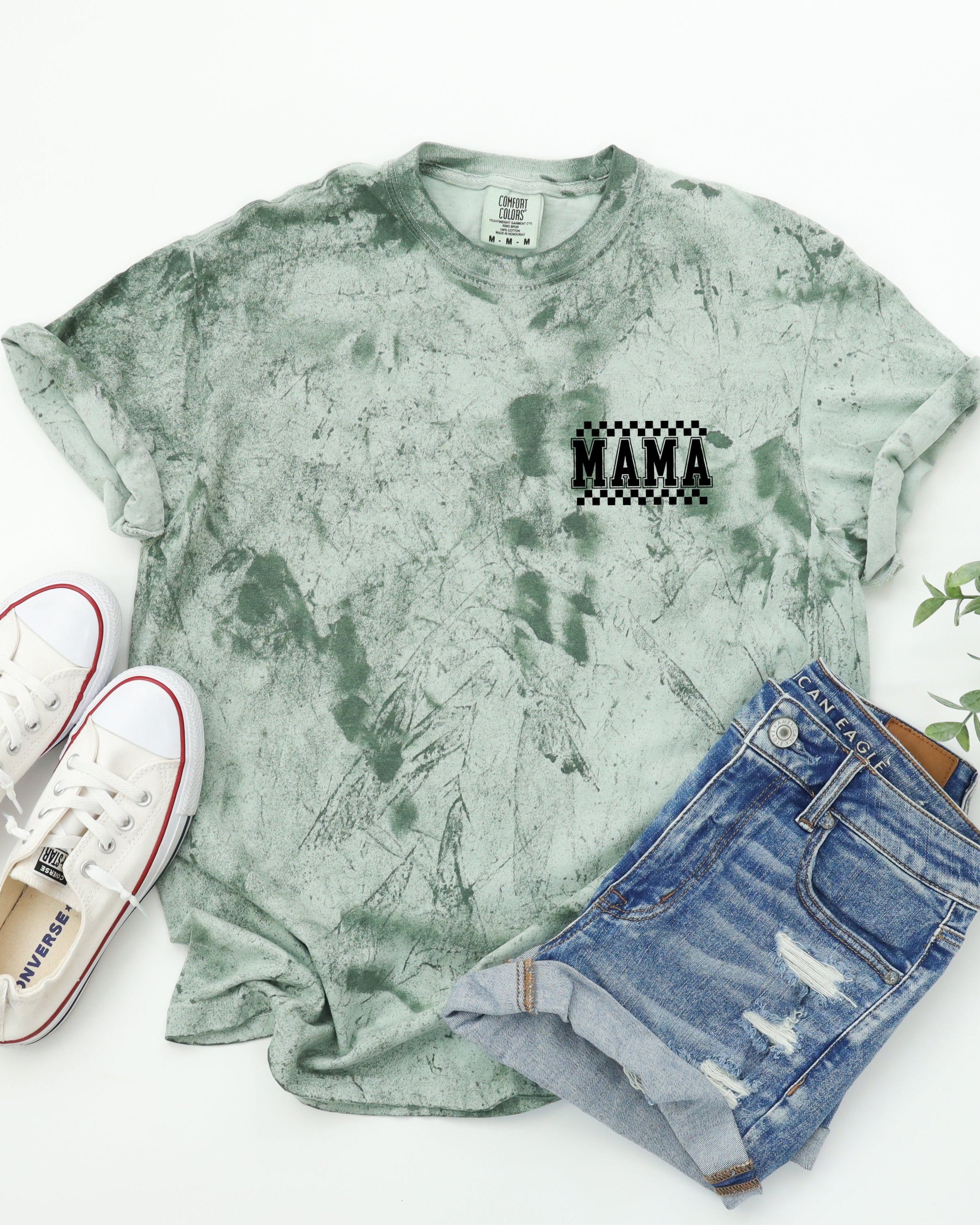 Mama Retro Plaid Checkered Front and Back Comfort Colors T Shirt