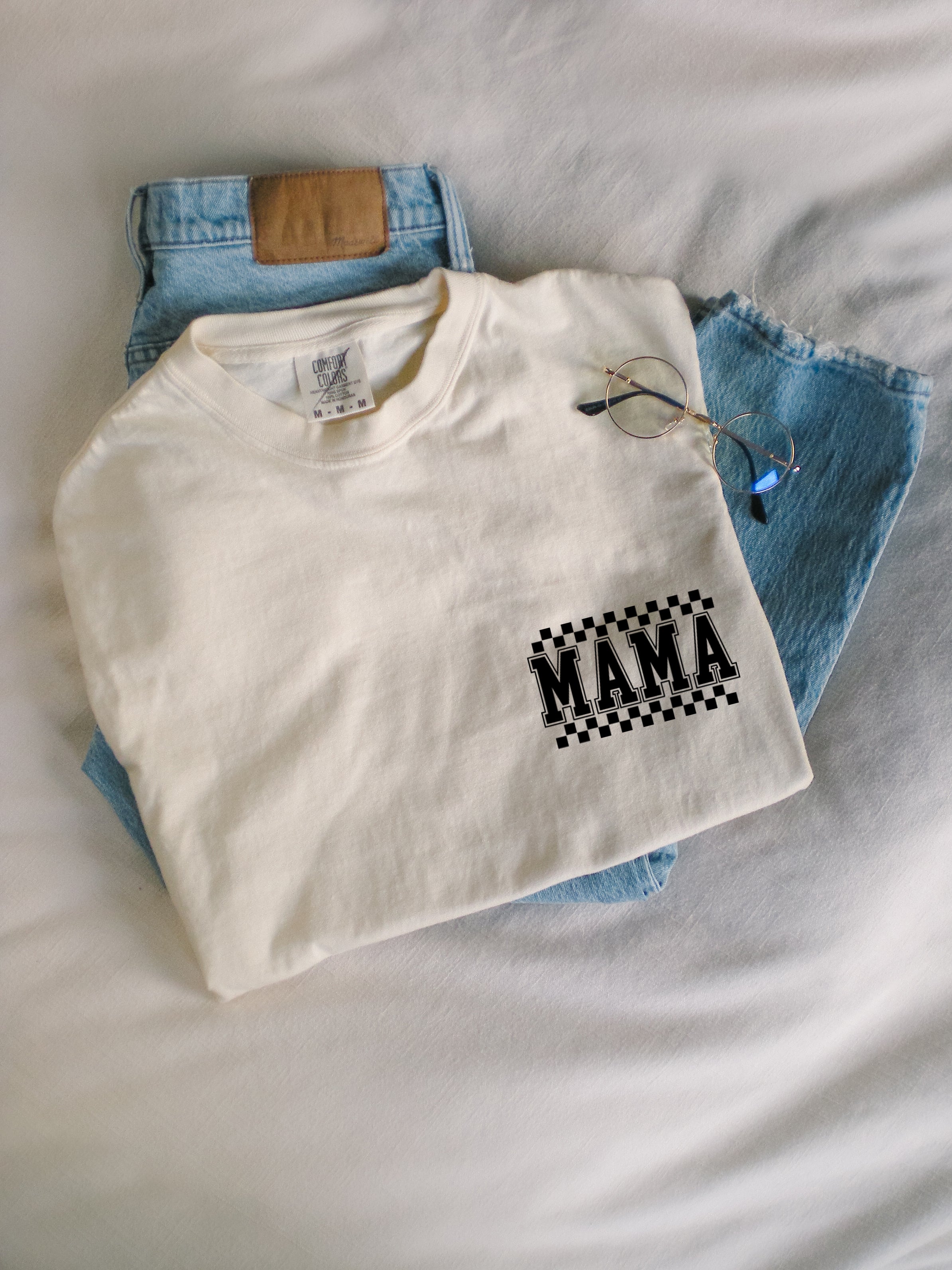 Mama Retro Plaid Checkered Front and Back Comfort Colors T Shirt