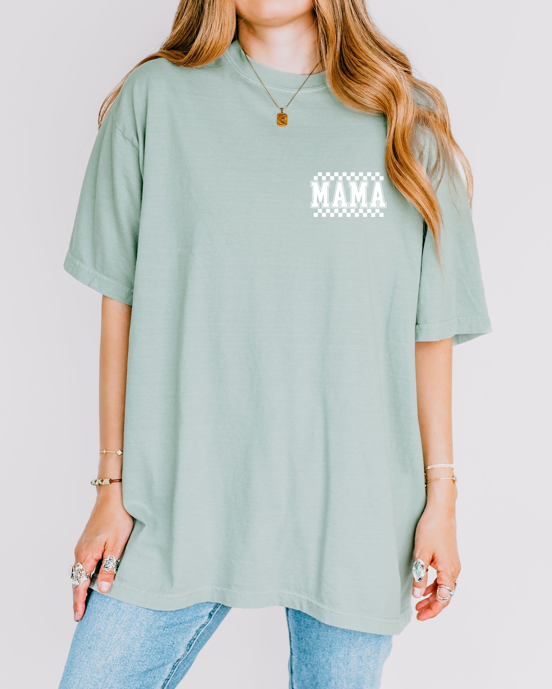 Mama Retro Plaid Checkered Front and Back Comfort Colors T Shirt