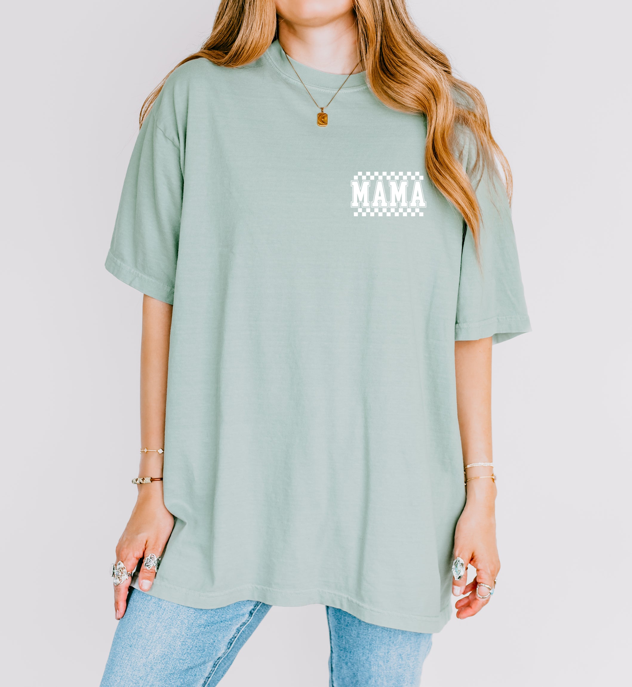 Mama Retro Plaid Checkered Front and Back Comfort Colors T Shirt