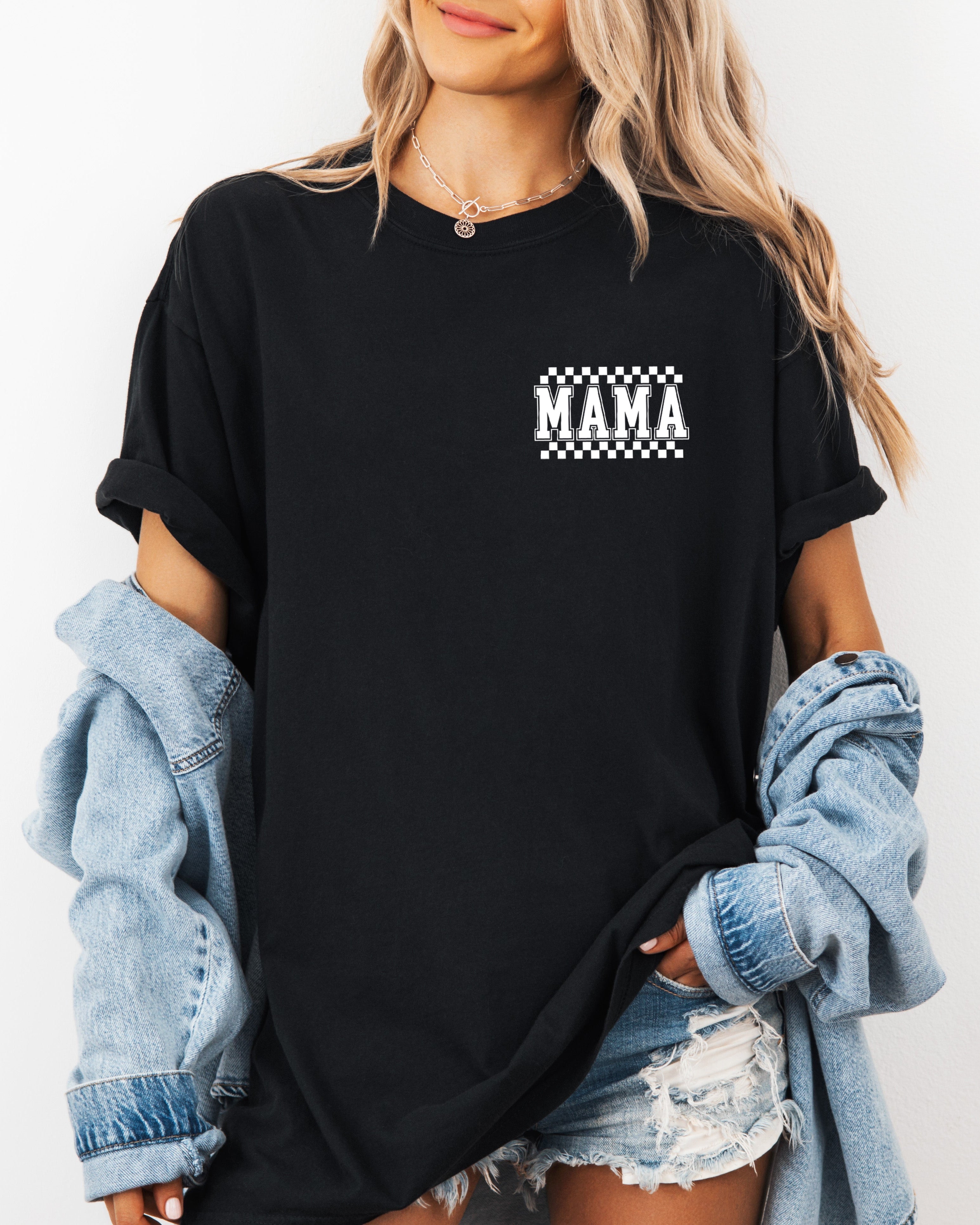 Mama Retro Plaid Checkered Front and Back Comfort Colors T Shirt