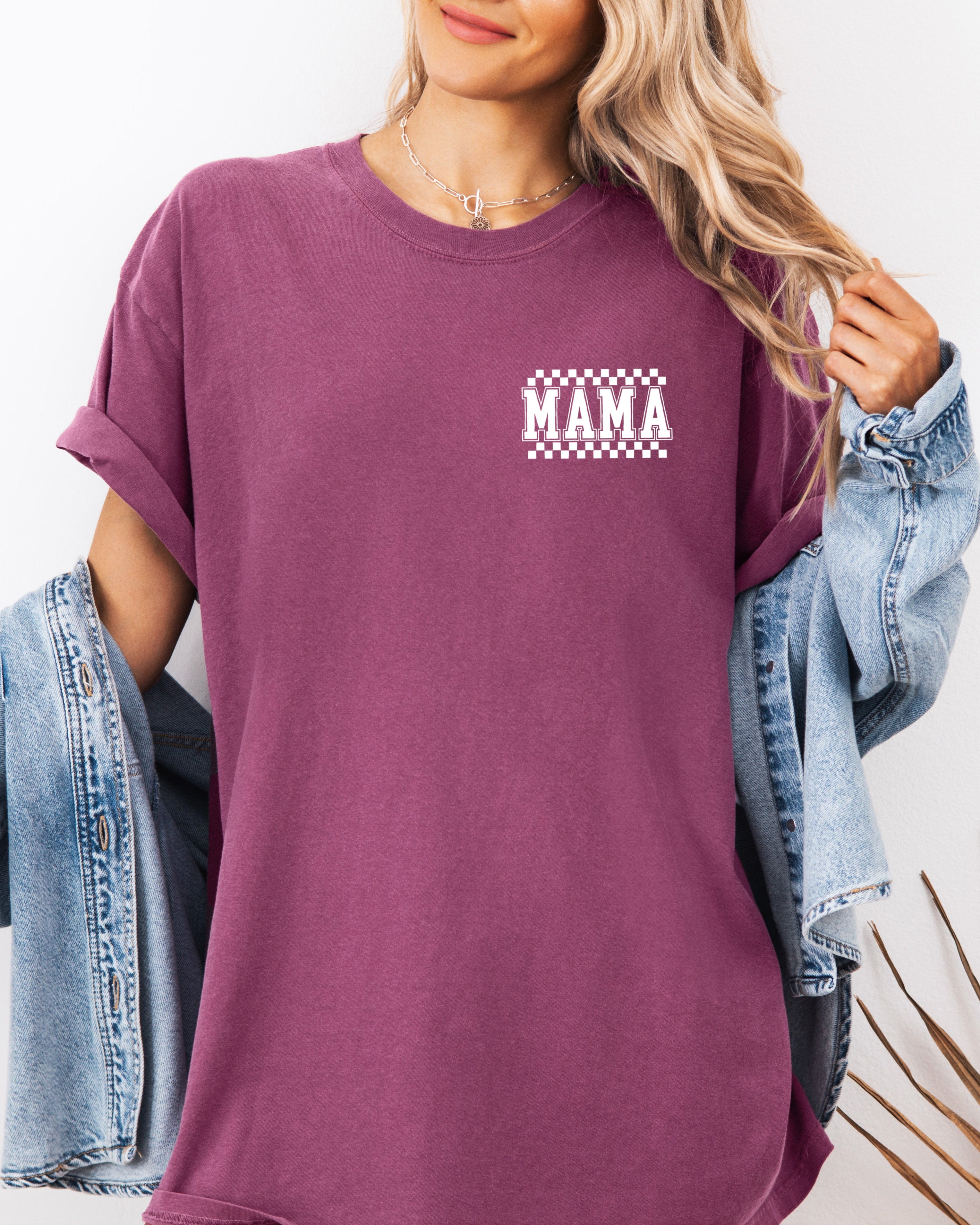 Mama Retro Plaid Checkered Front and Back Comfort Colors T Shirt