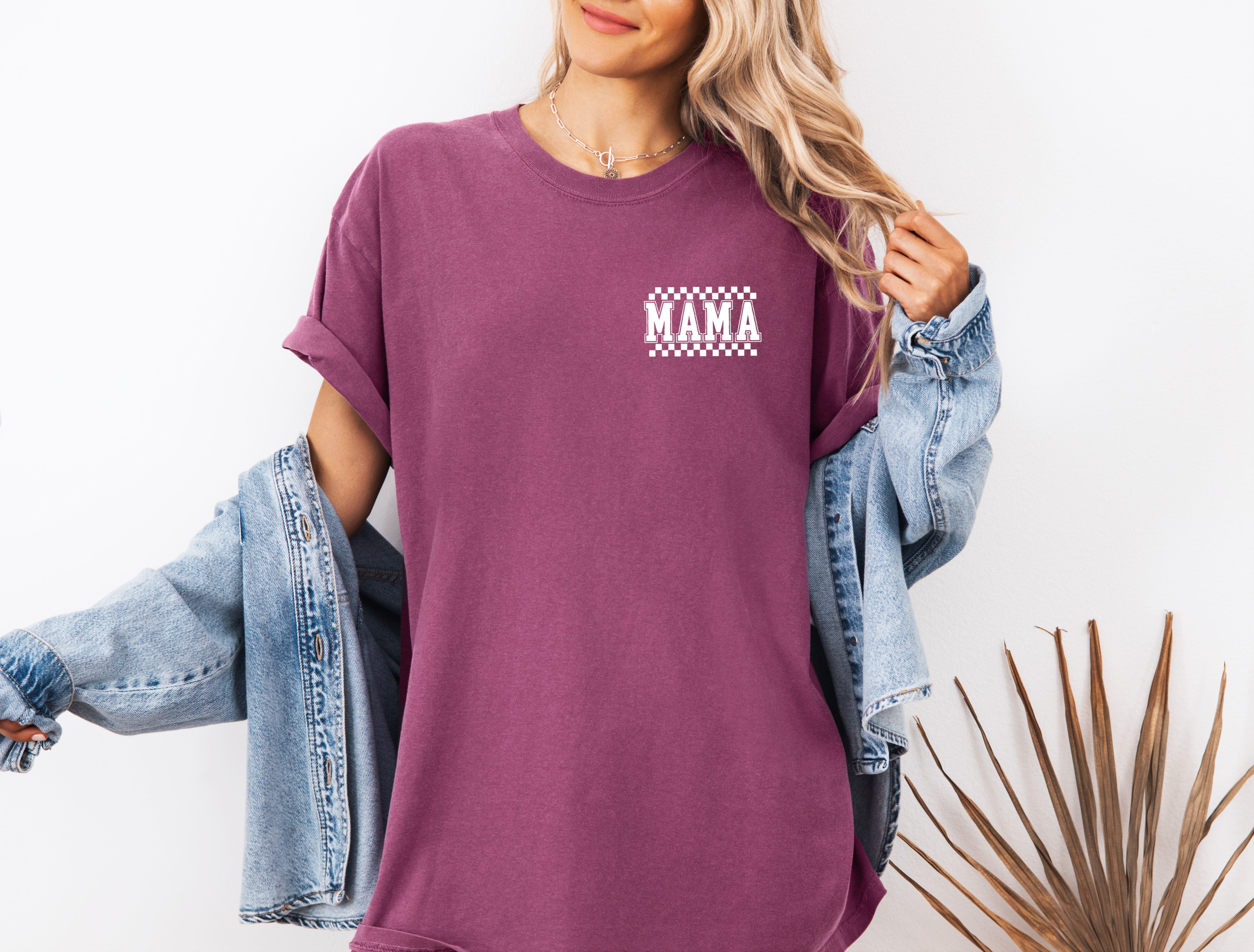 Mama Retro Plaid Checkered Front and Back Comfort Colors T Shirt