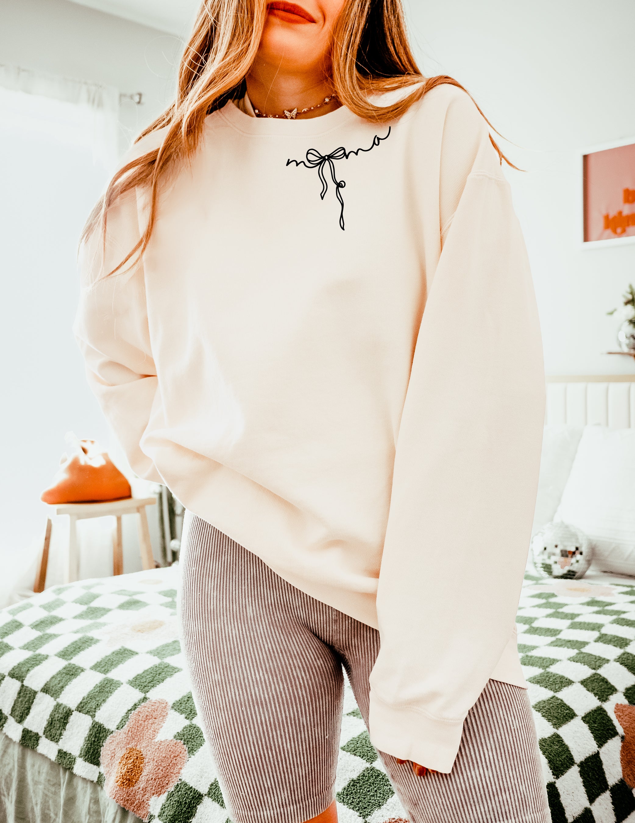 Mama Ribbon Around Neck Garment Dyed Comfort Colors Sweatshirt