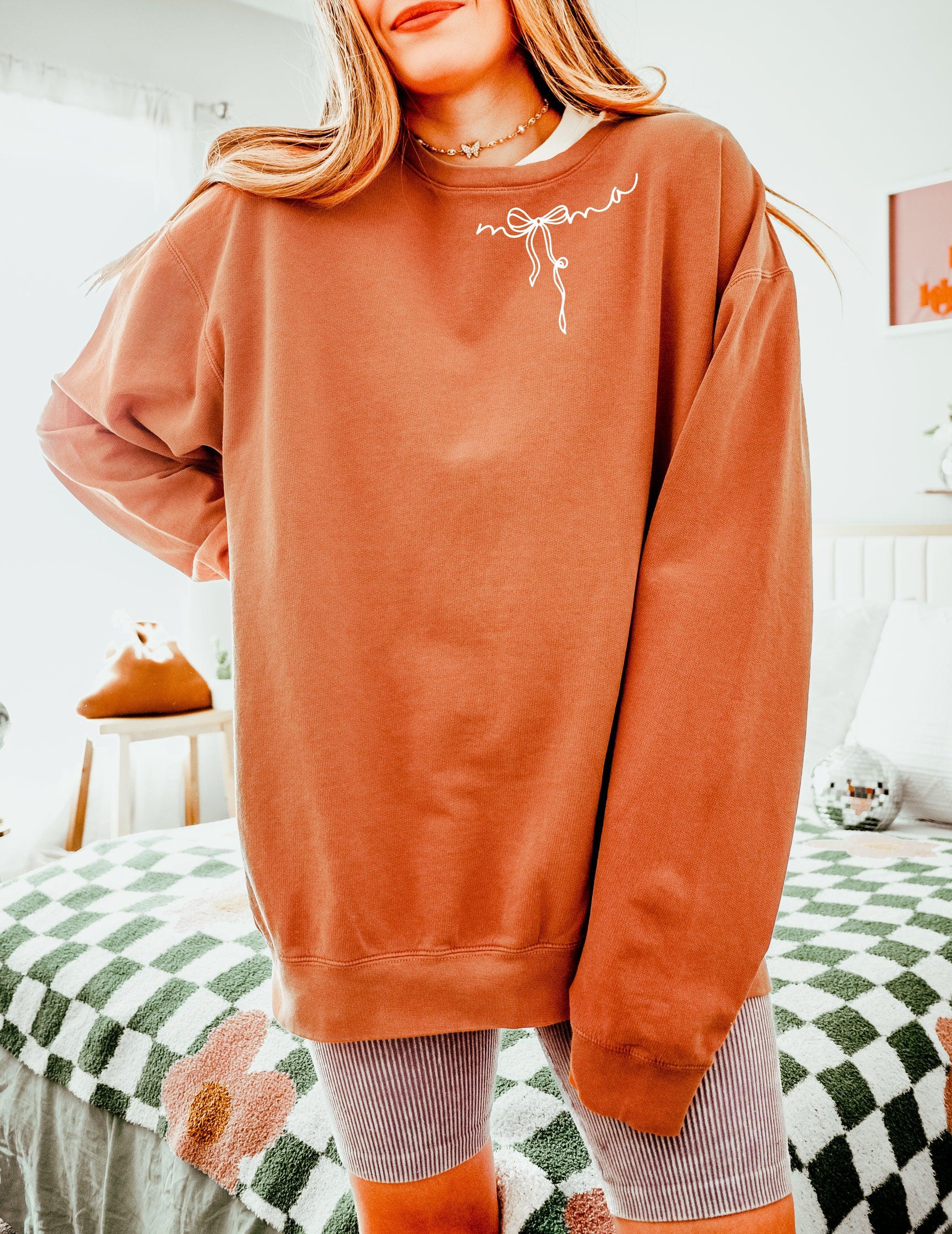 Mama Ribbon Around Neck Garment Dyed Comfort Colors Sweatshirt