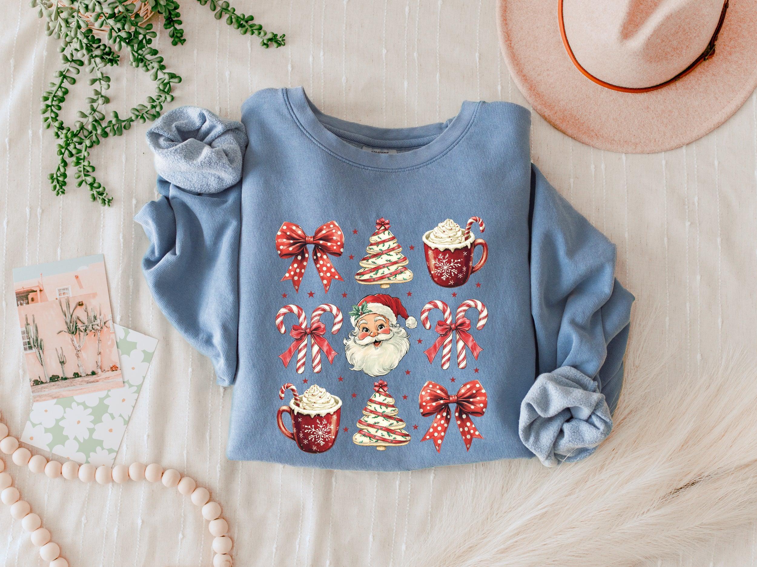 Merry Christmas Tree Santa Hot Chocolate Garment Dyed Comfort Colors Sweatshirt