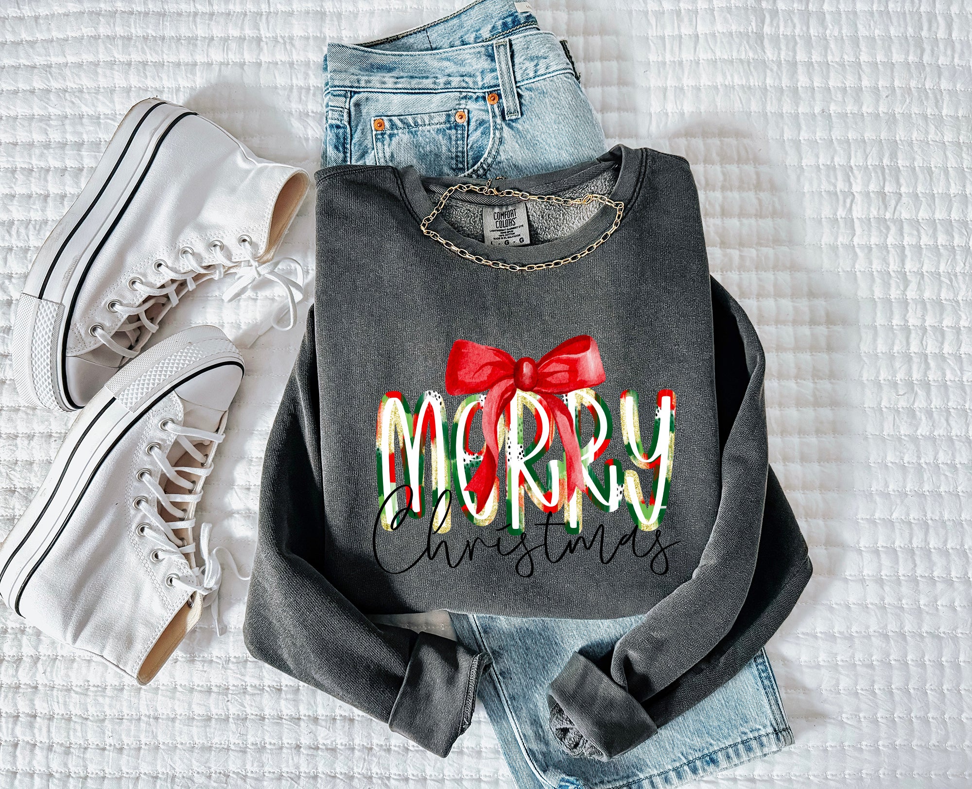 Merry Christmas Winter Holiday Inspirational Garment Dyed Comfort Colors Sweatshirt