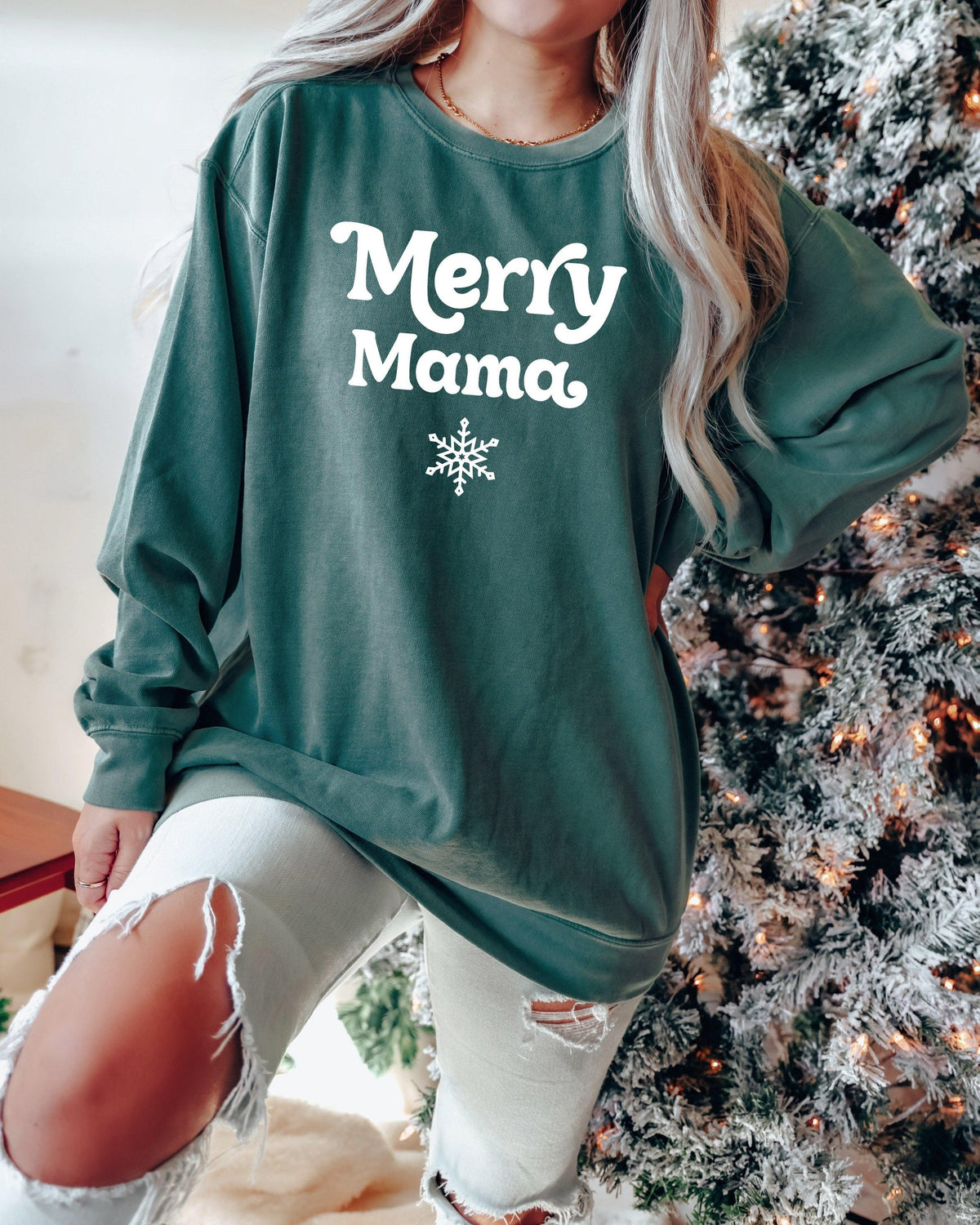 Merry Mama Christmas Garment Dyed Comfort Colors Sweatshirt