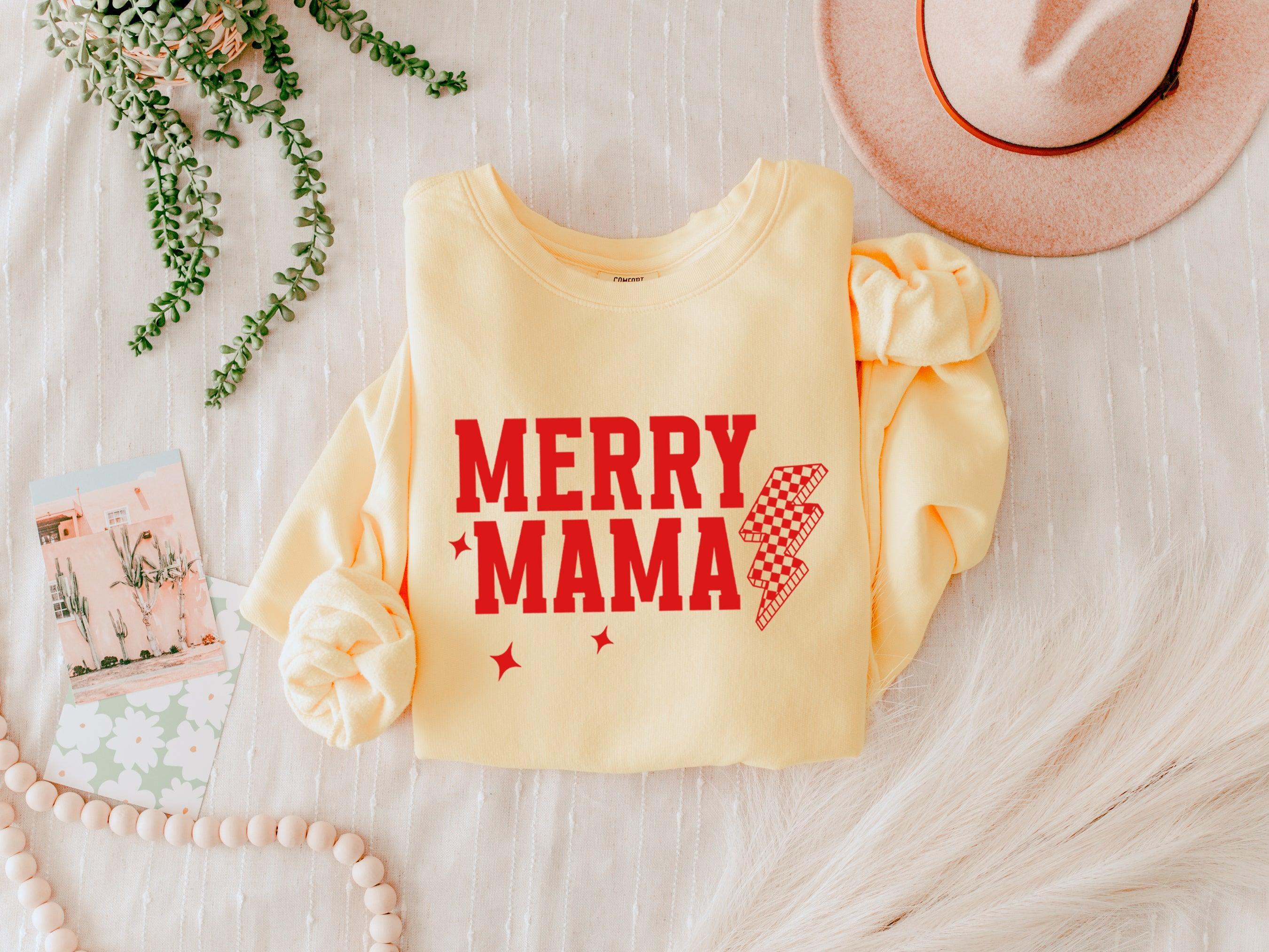 Merry Mama Christmas Winter Holiday Garment Dyed Comfort Colors Sweatshirt