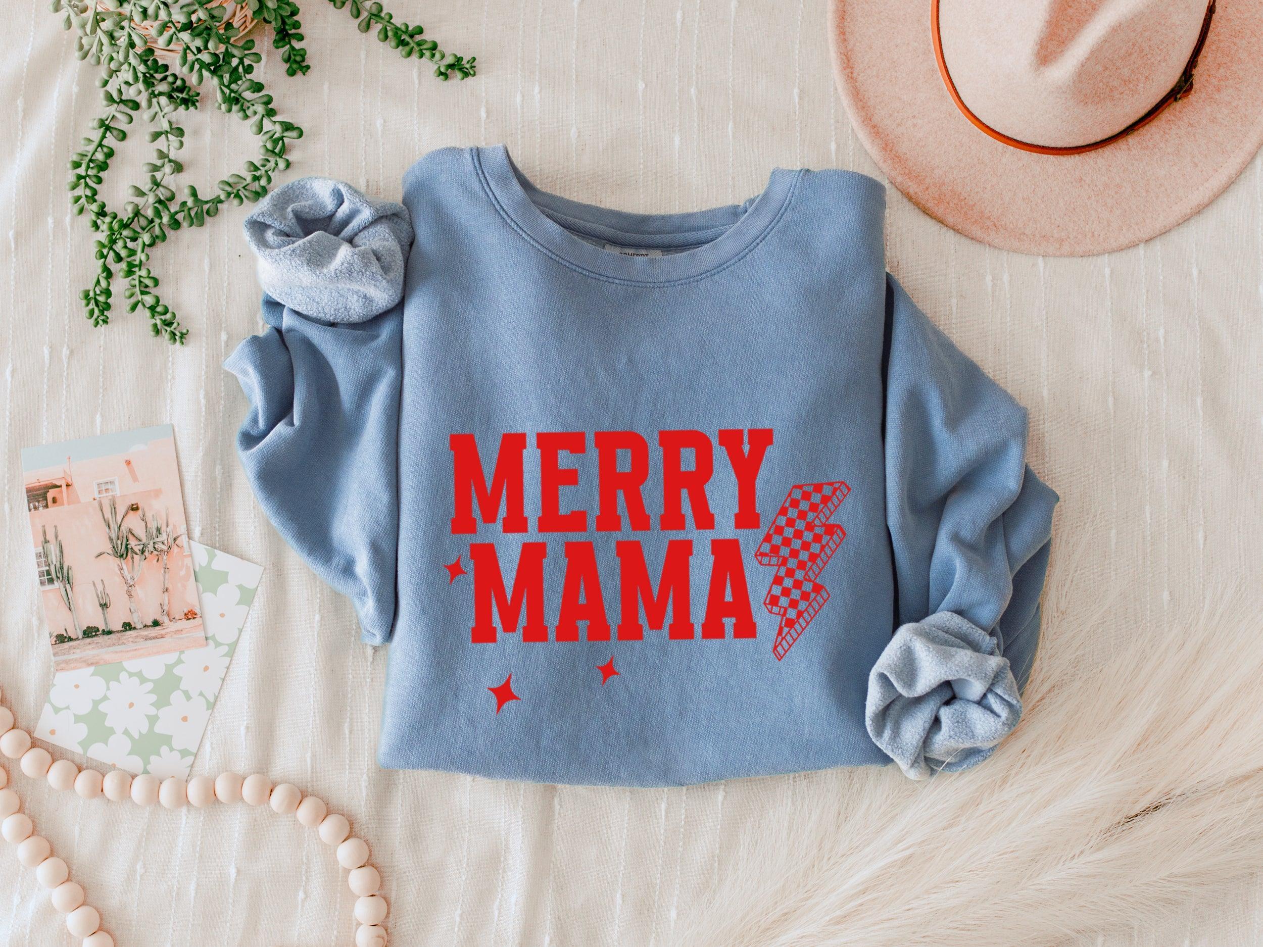 Merry Mama Christmas Winter Holiday Garment Dyed Comfort Colors Sweatshirt