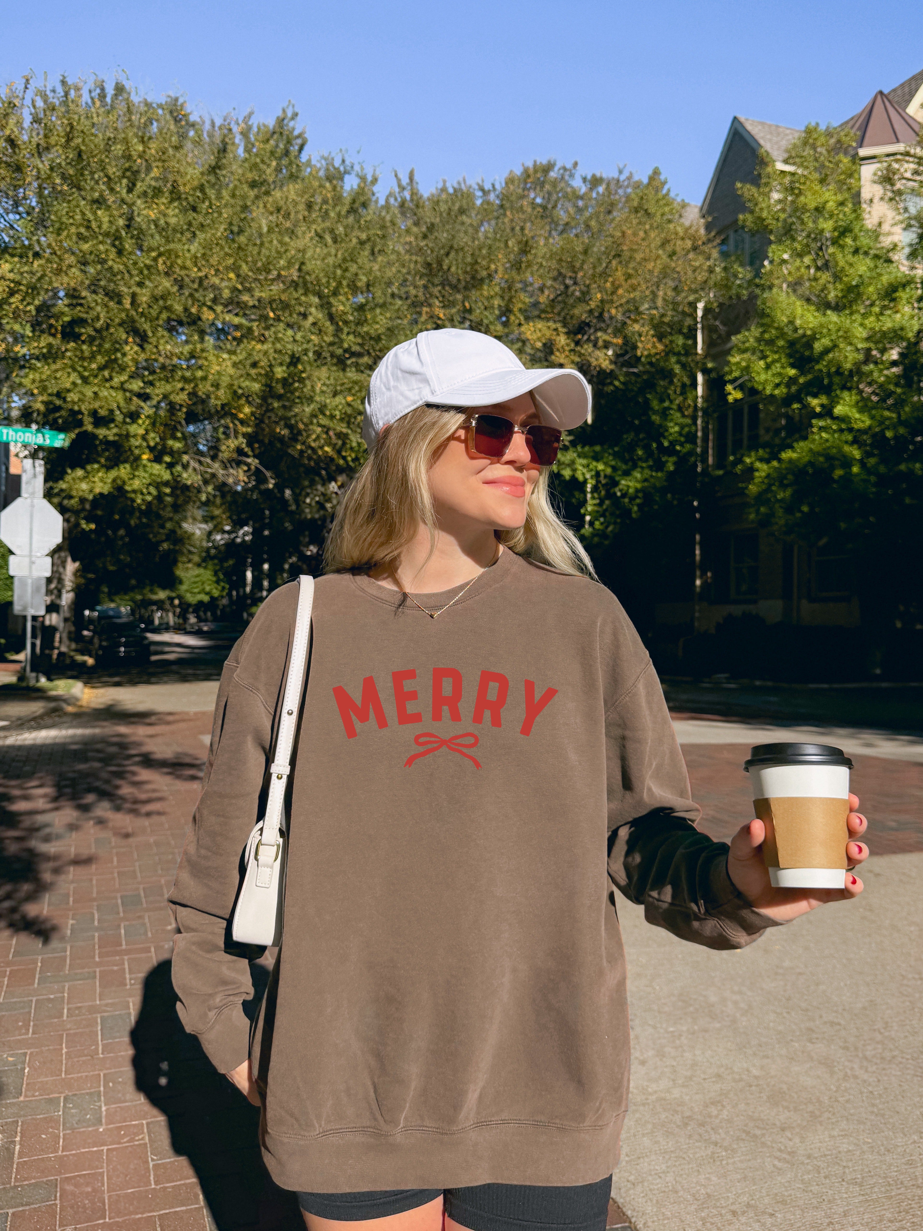 Merry Red Ribbon Christmas Holiday Winter Comfort Colors Sweatshirt