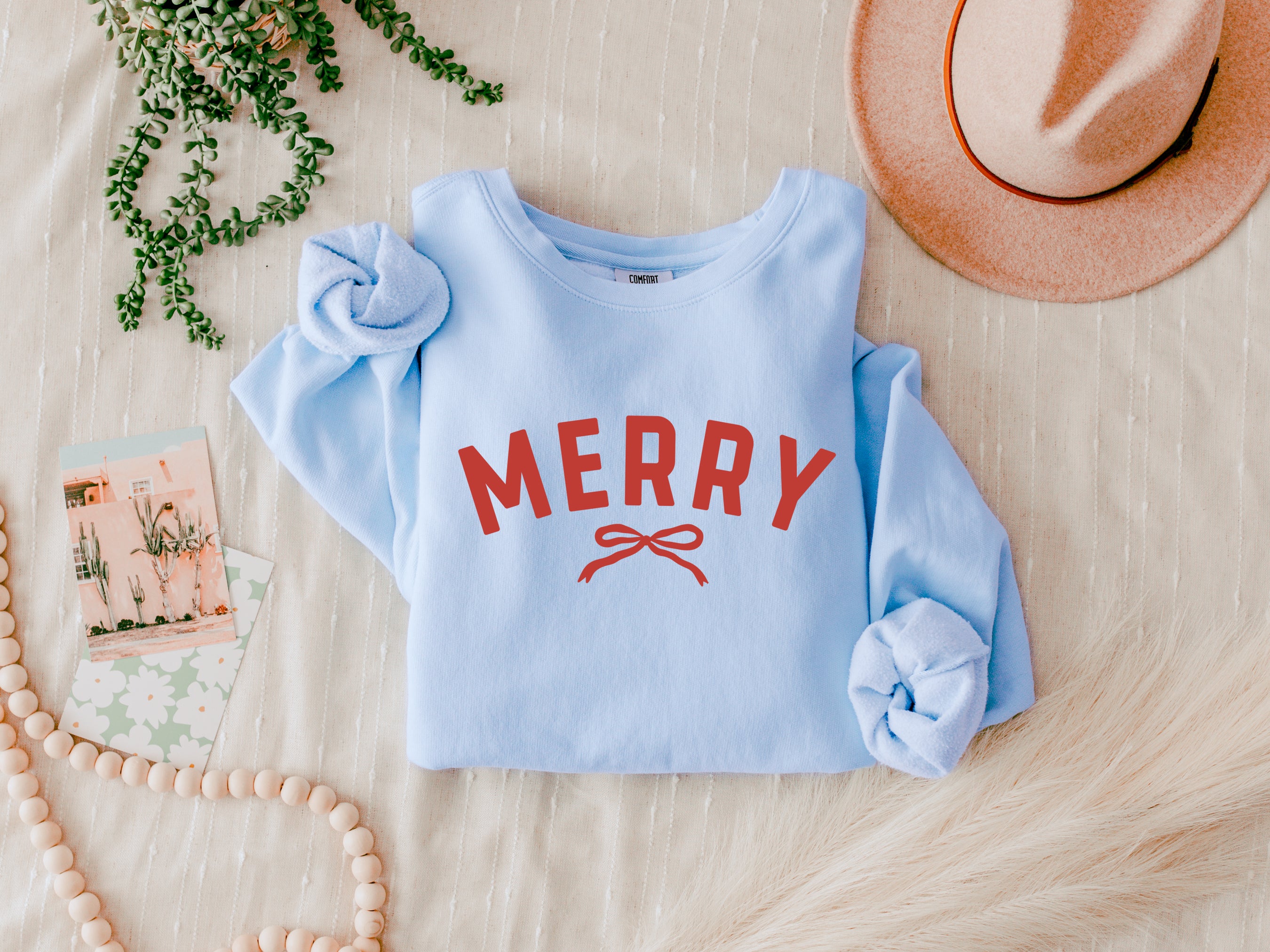 Merry Red Ribbon Christmas Holiday Winter Comfort Colors Sweatshirt
