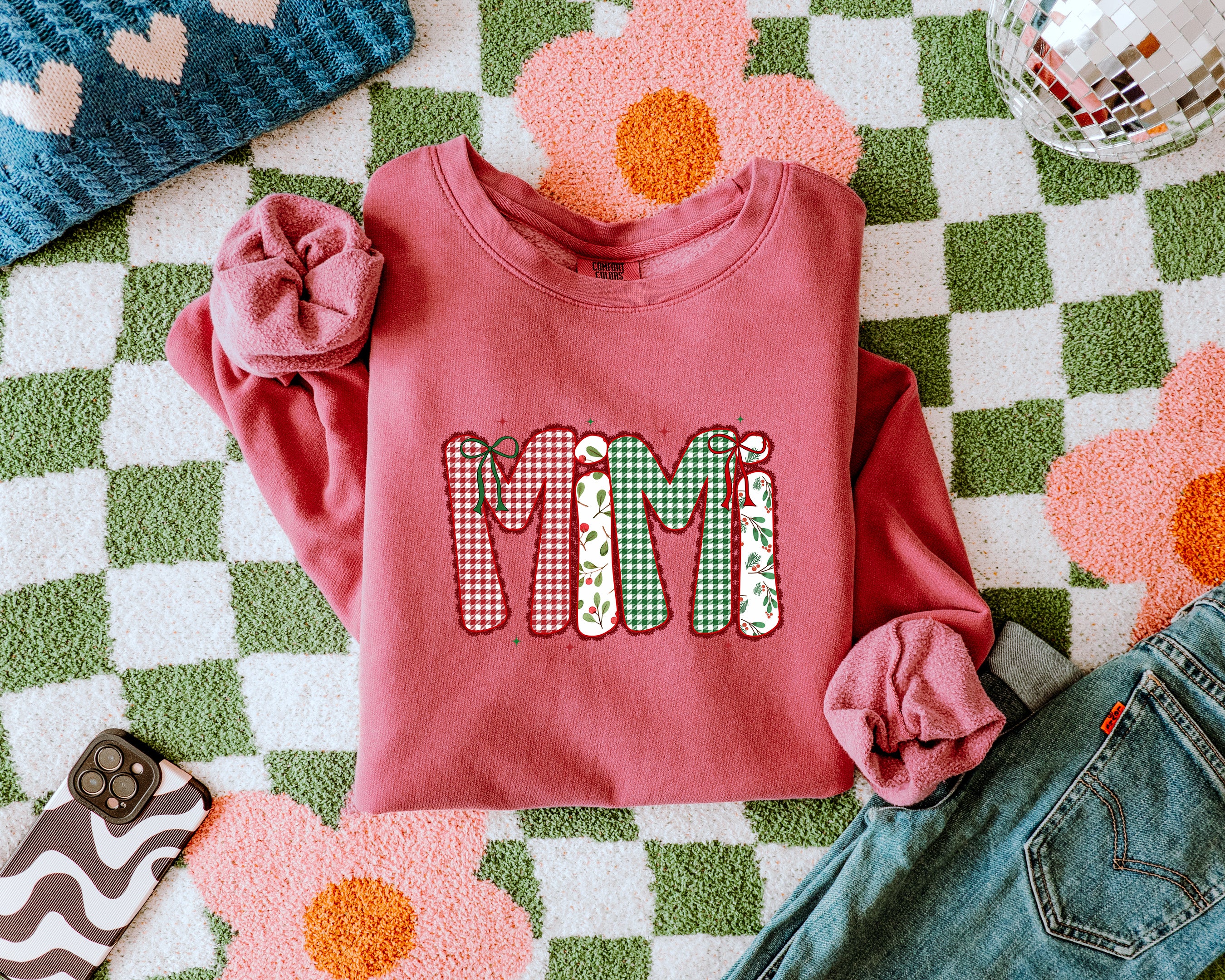 Mimi Christmas Theme Grandma Garment Dyed Comfort Colors Sweatshirt