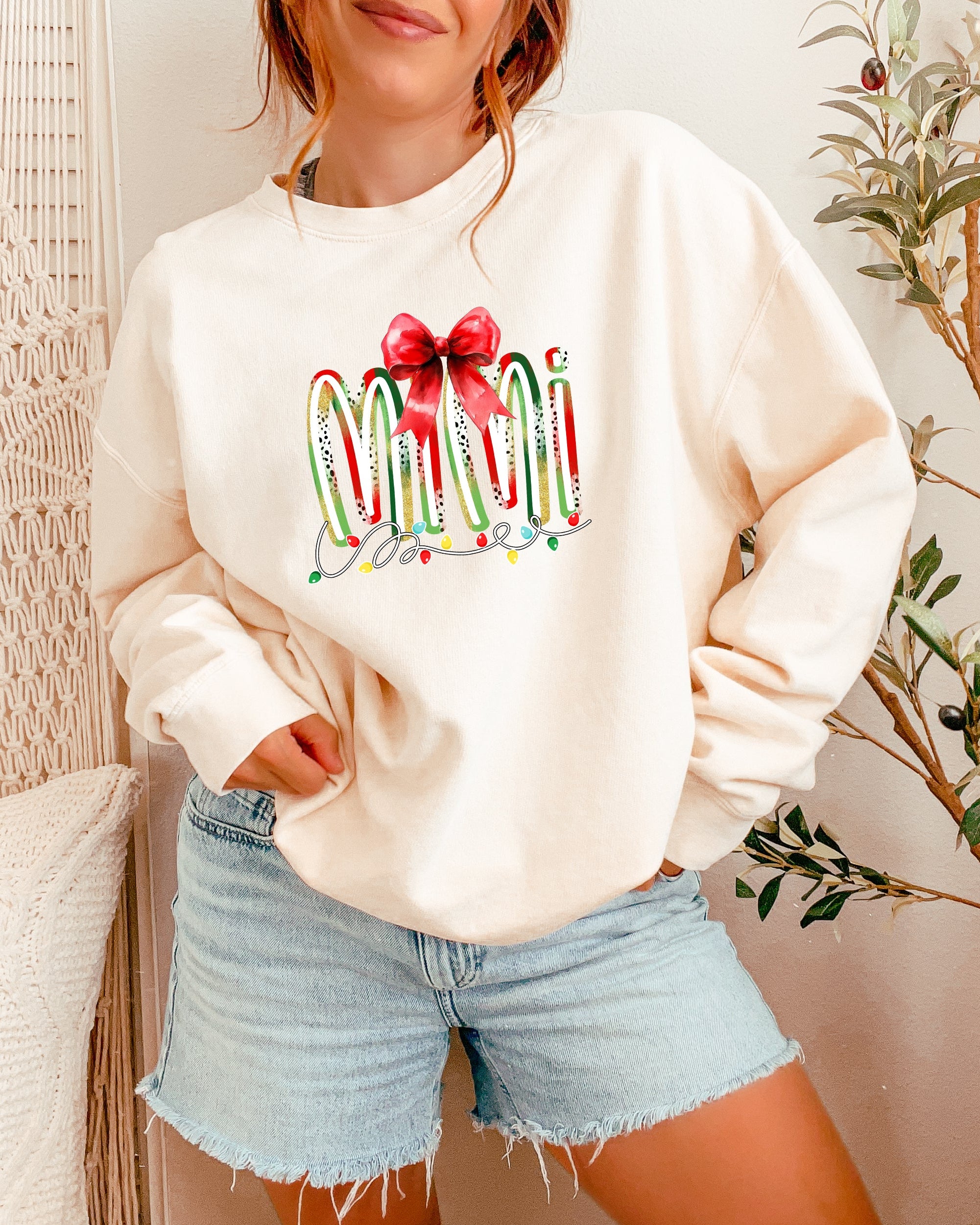 Mimi Christmas Theme Grandma Garment Dyed Comfort Colors Sweatshirt (Red)