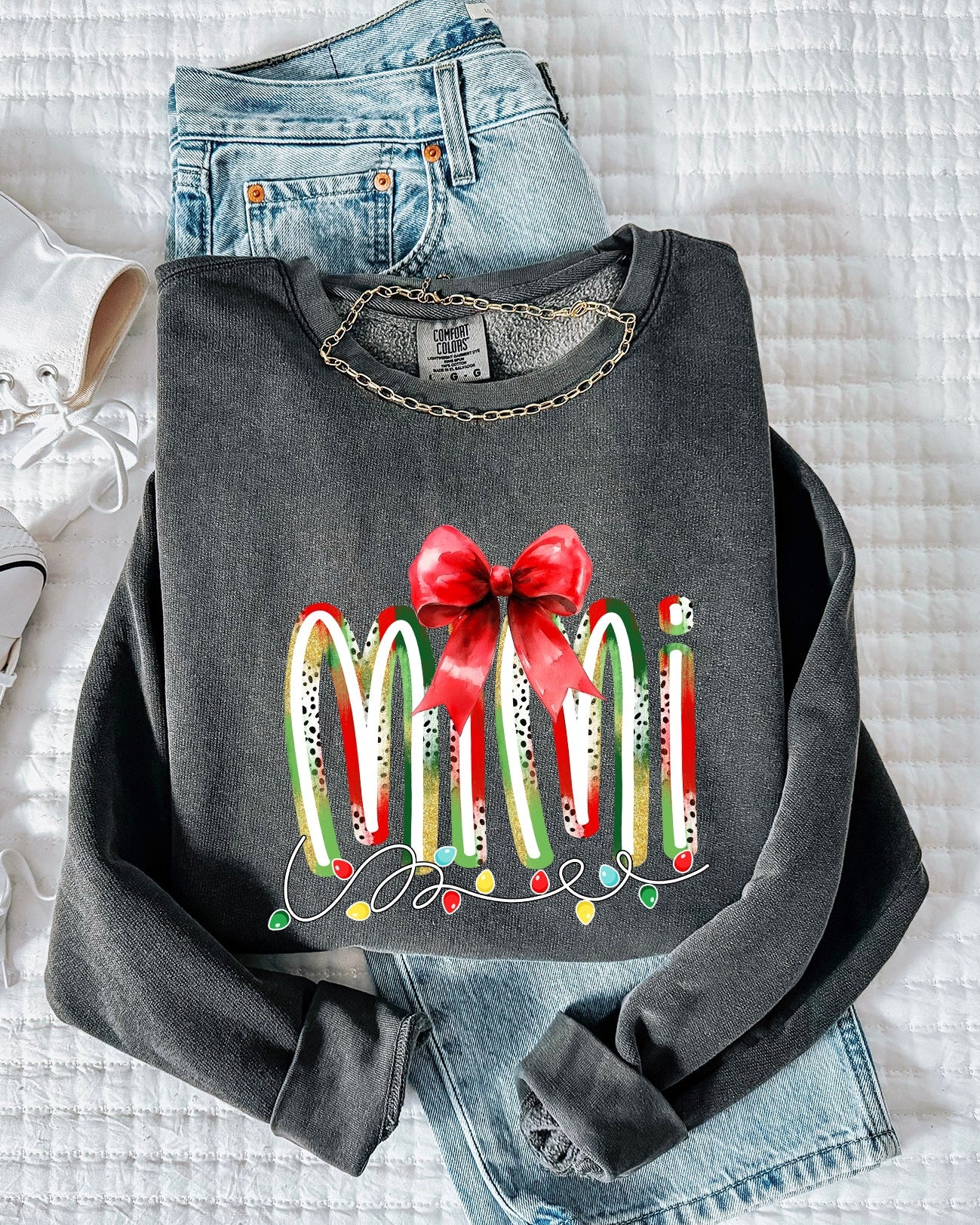 Mimi Christmas Theme Grandma Garment Dyed Comfort Colors Sweatshirt (Red)