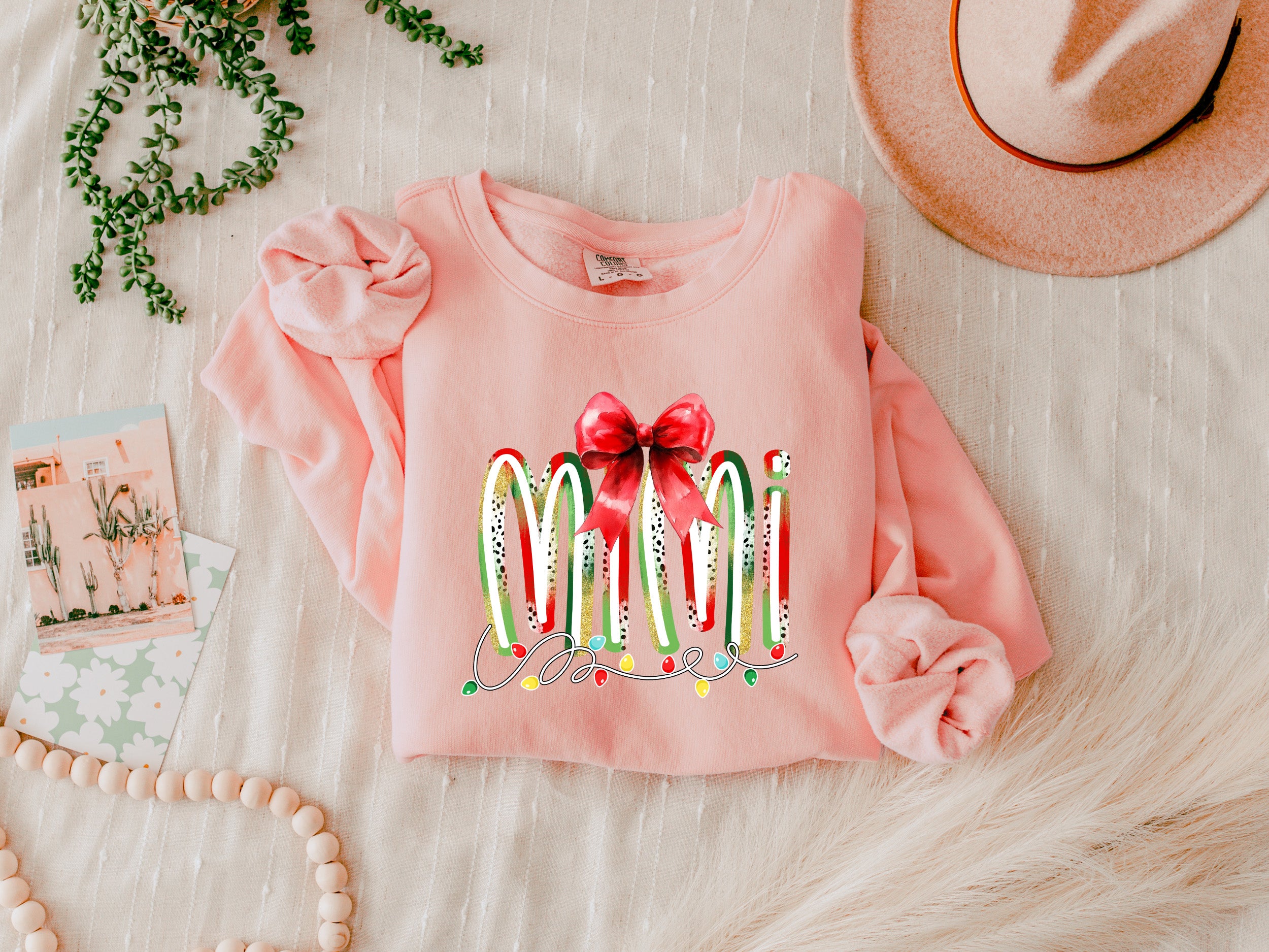 Mimi Christmas Theme Grandma Garment Dyed Comfort Colors Sweatshirt (Red)